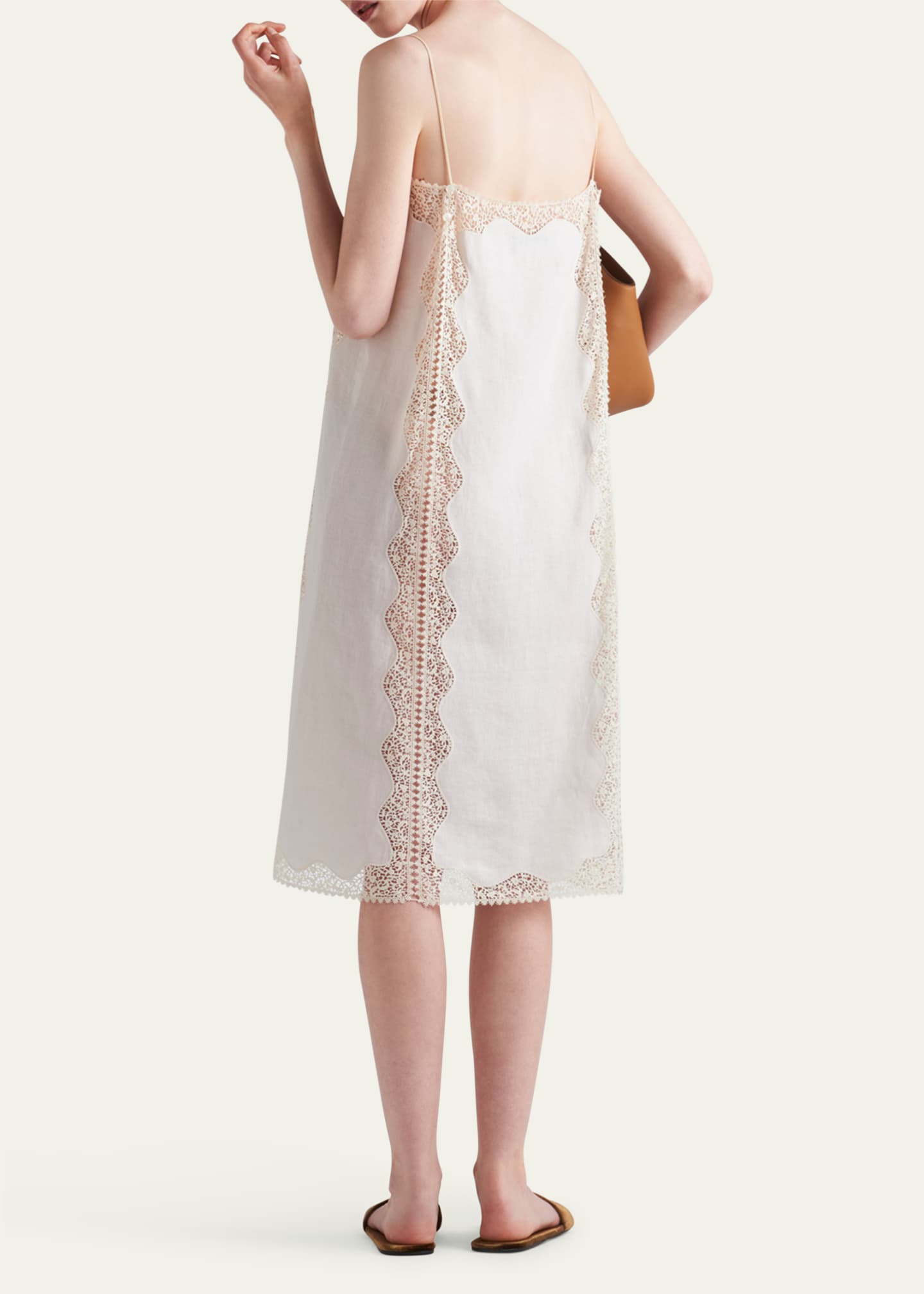 Prada Linen Midi Dress with Lace Embroidery Image 3 of 3