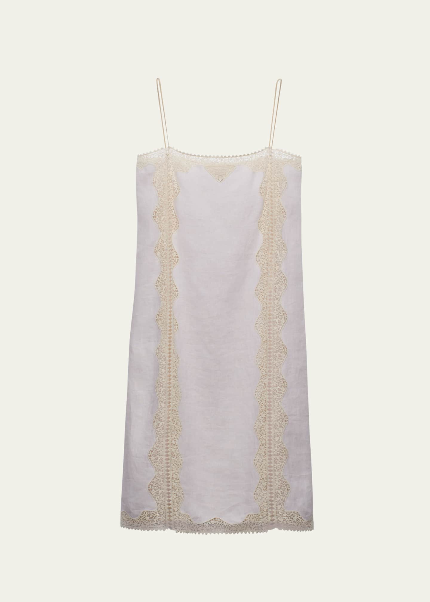 Prada Linen Midi Dress with Lace Embroidery Image 1 of 3