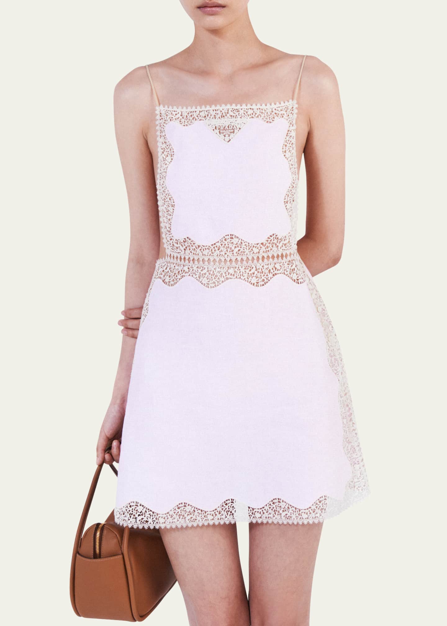Prada Linen Mini Dress with Lace Embroidery Image 4 of 4