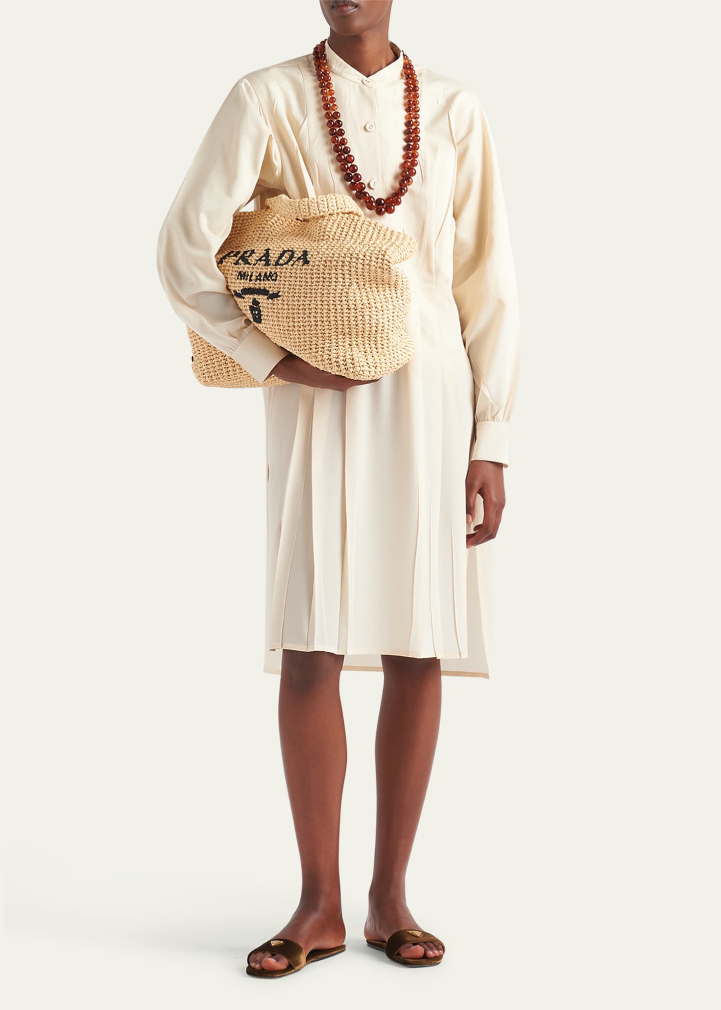 Prada Crepe De Chine Pleated Shirtdress Image 2 of 4