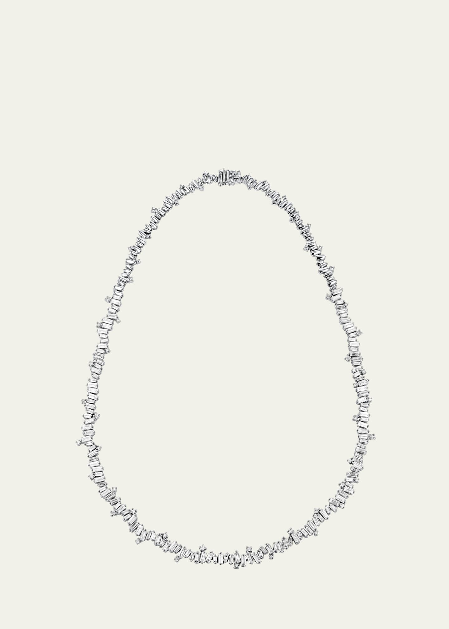Suzanne Kalan 18K White Gold Baguette and Round Tennis Necklace
