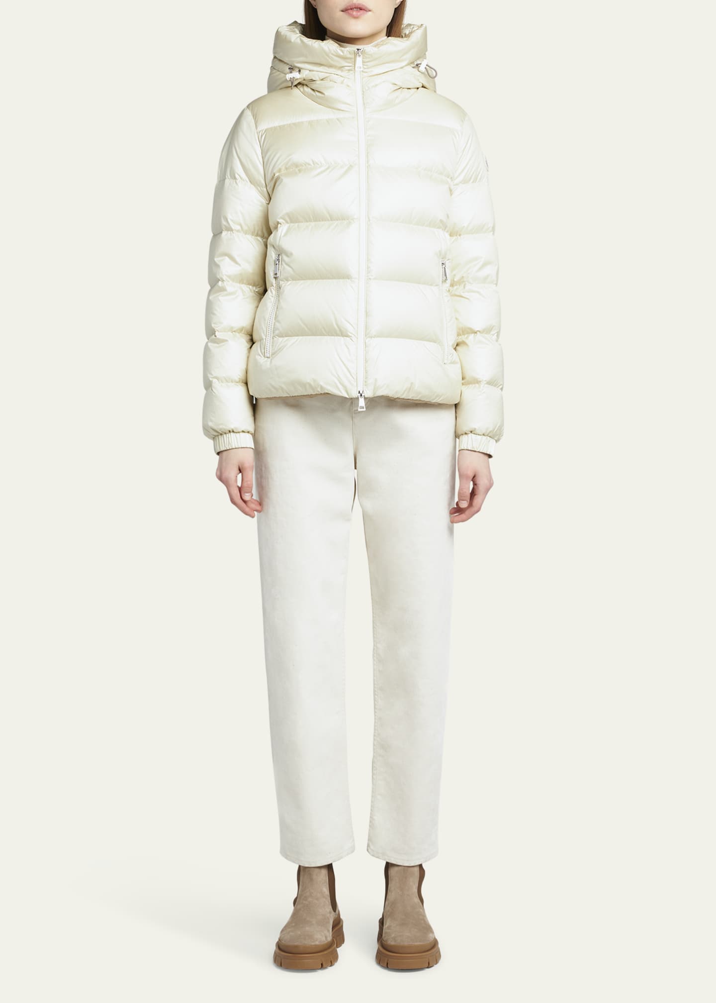 Moncler Biron Pearl Effect Nylon Hooded Puffer Jacket Image 2 of 5