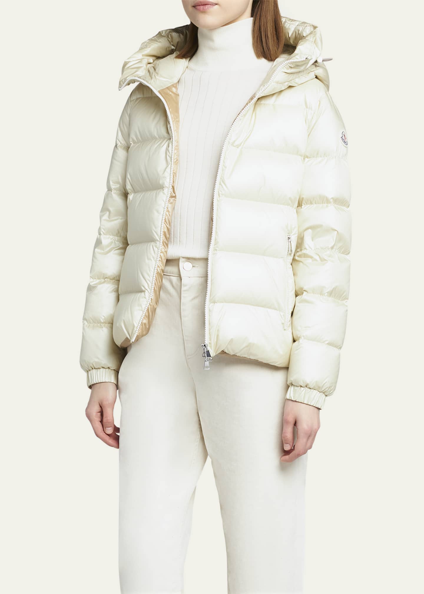 Moncler Biron Pearl Effect Nylon Hooded Puffer Jacket Image 4 of 5