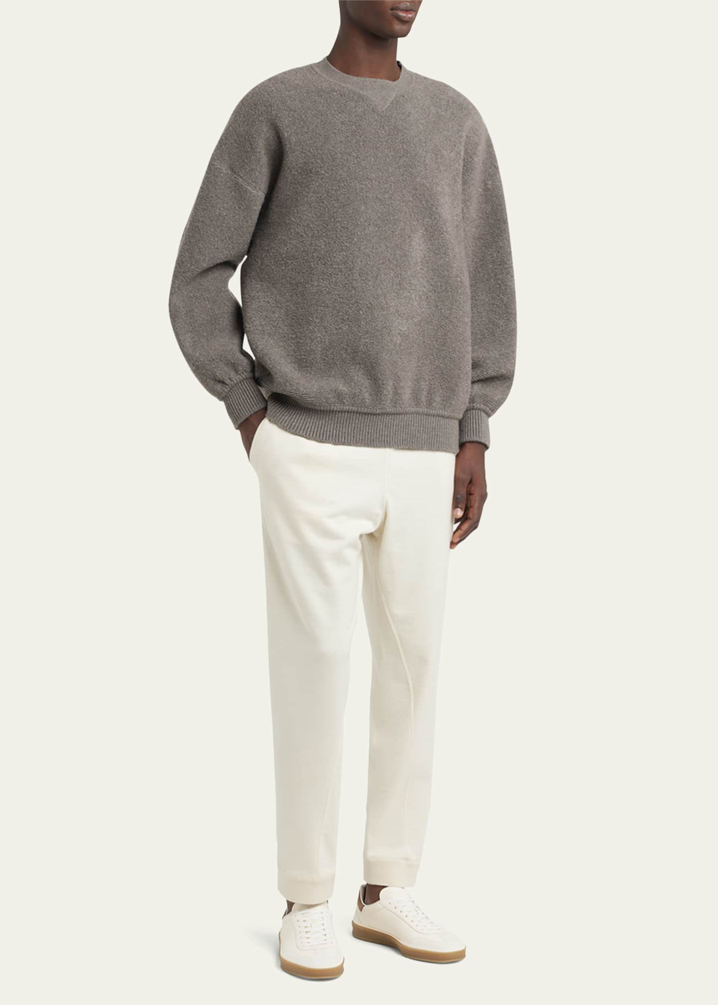 Loro Piana Men's Cocooning Wool and Cashmere Crewneck Sweater Image 2 of 5