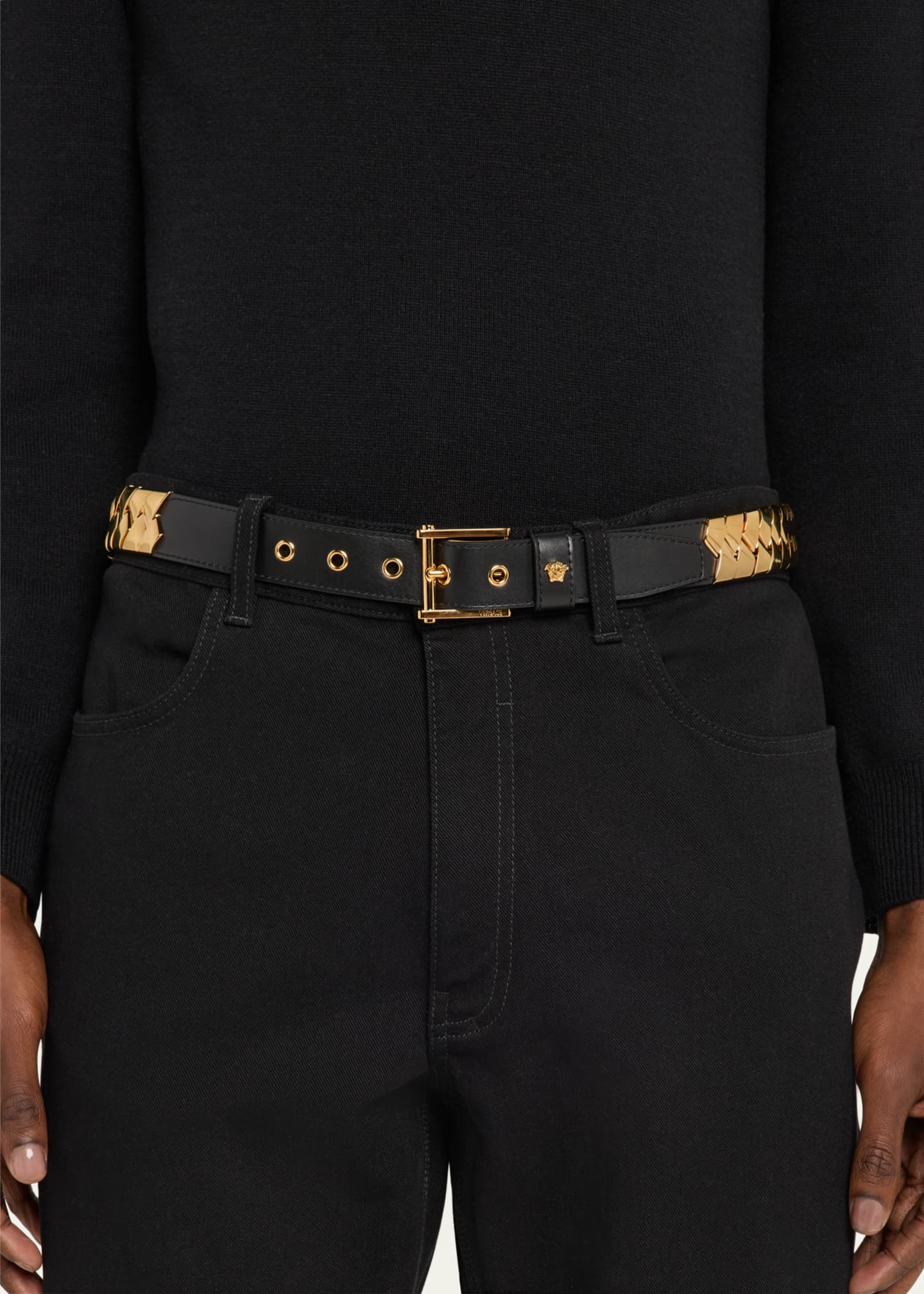 Versace Men's Leather Belt with Metal Modules Image 2 of 2