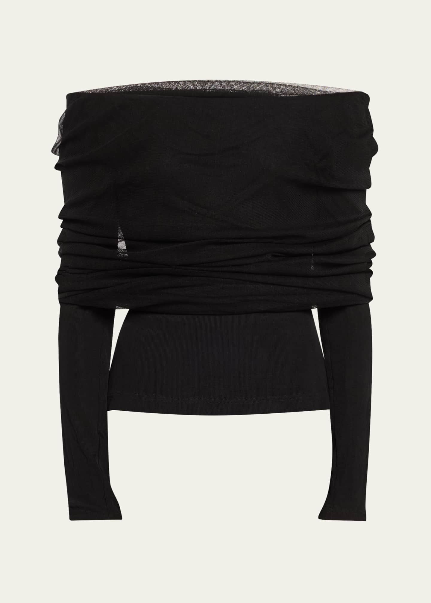 Christopher Esber Sonora Veiled Off-Shoulder Tulle Top Image 1 of 5
