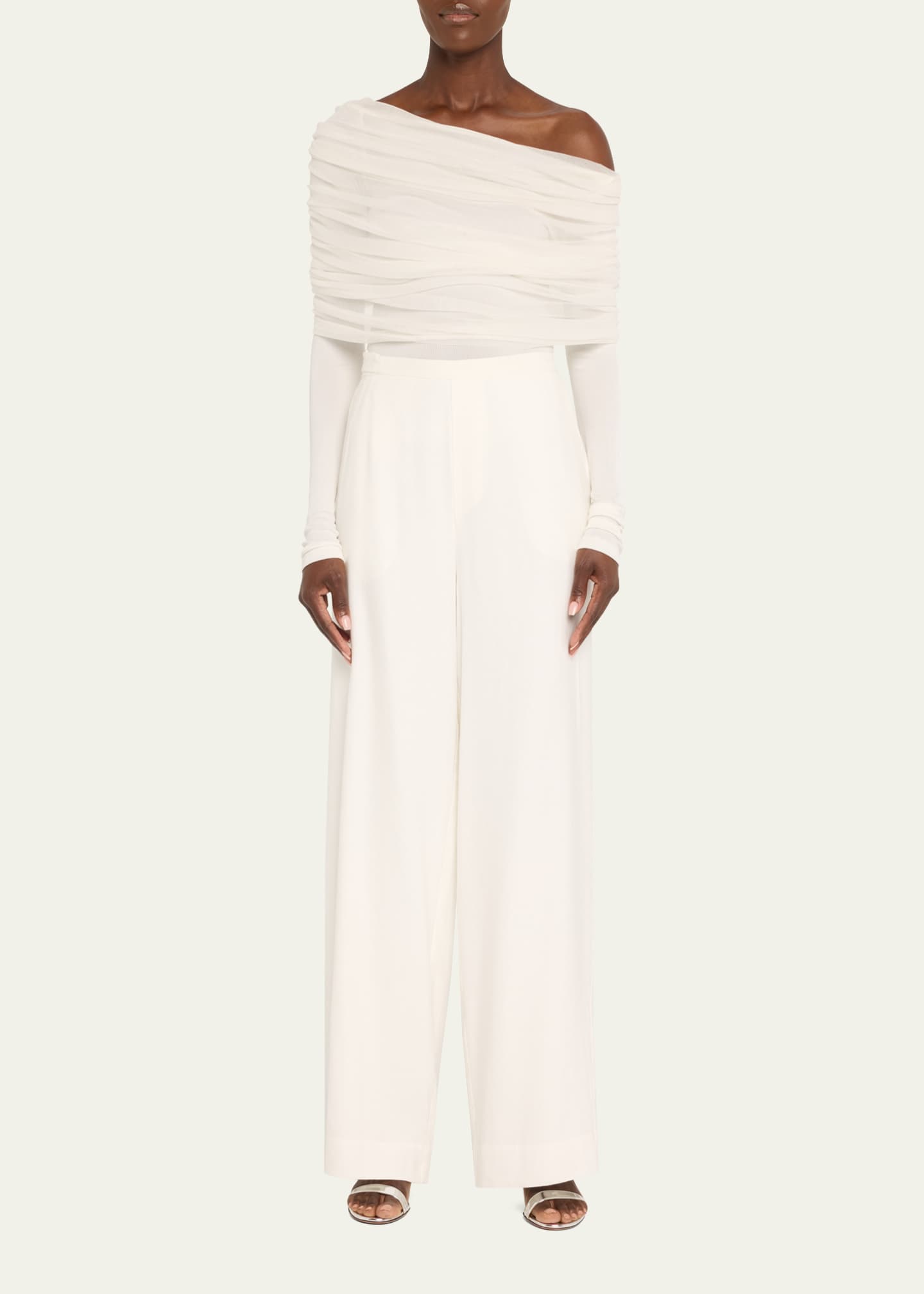 Christopher Esber Sonora Veiled Off-Shoulder Tulle Top Image 2 of 5