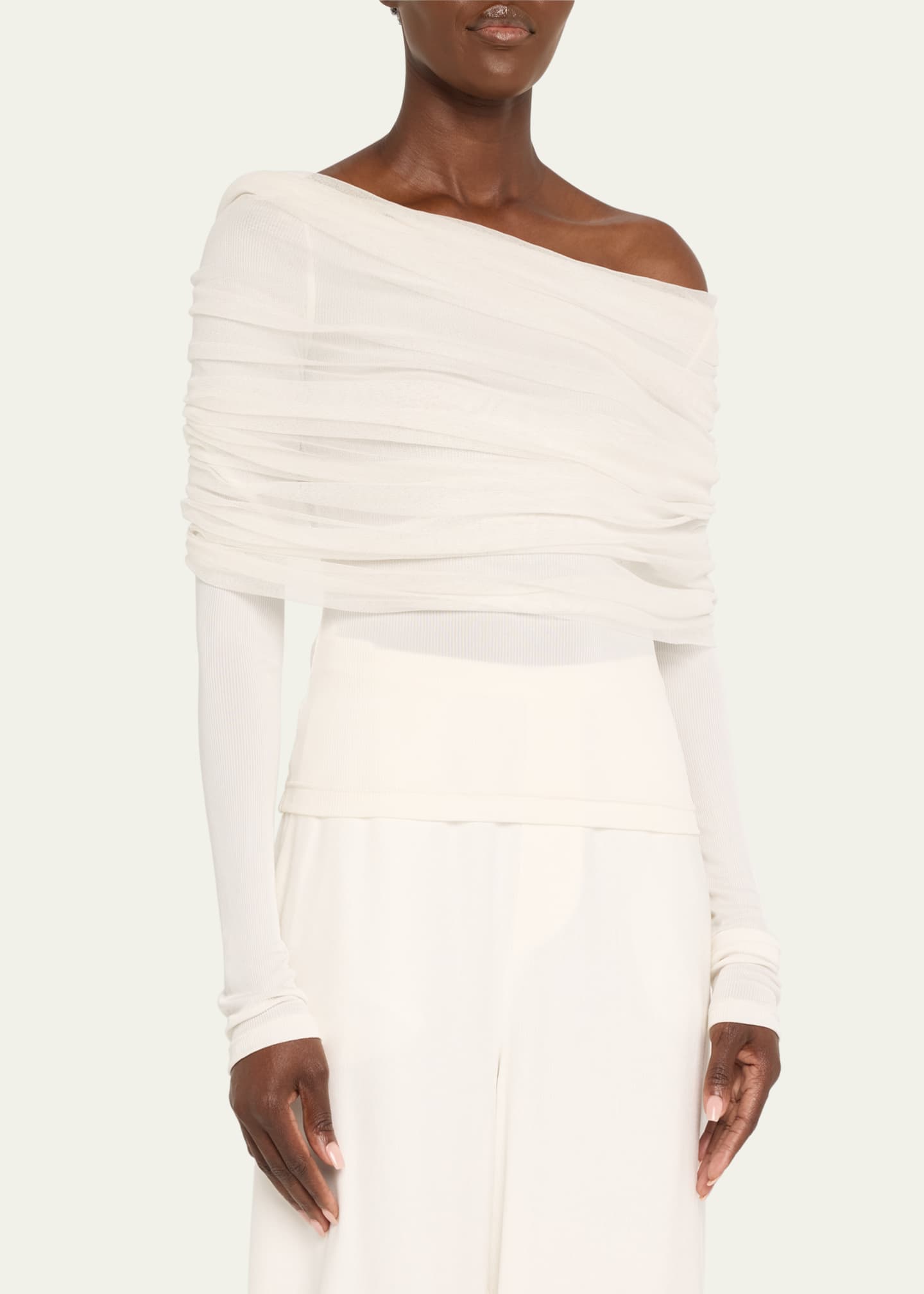 Christopher Esber Sonora Veiled Off-Shoulder Tulle Top Image 4 of 5