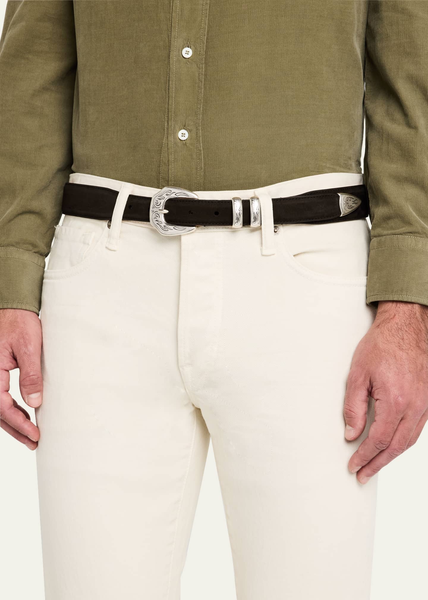 Simonnot Godard Men's Western Nubuck Suede Belt Image 2 of 2