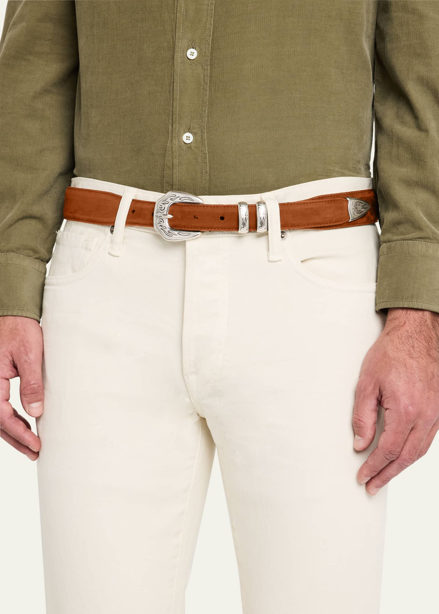 Simonnot Godard Men's Western Nubuck Suede Belt Image 2 of 2