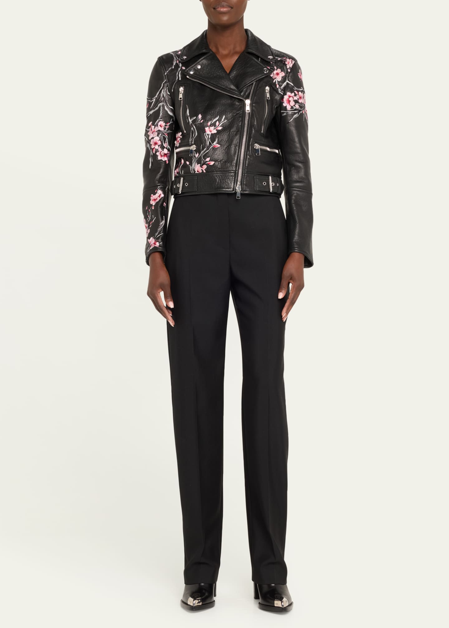 Embroidered leather moto jacket sale