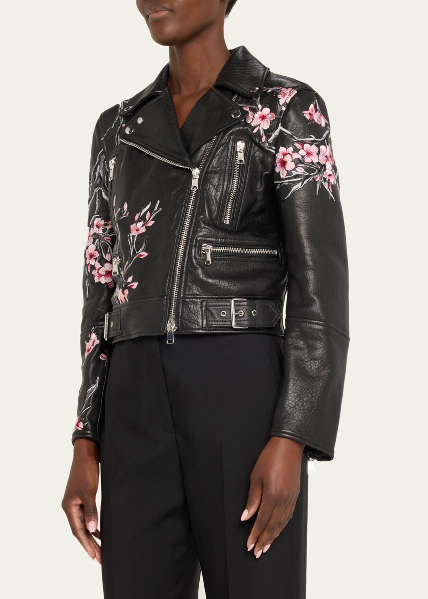 Alexander McQueen Embroidered Leather Moto Jacket Bergdorf Goodman