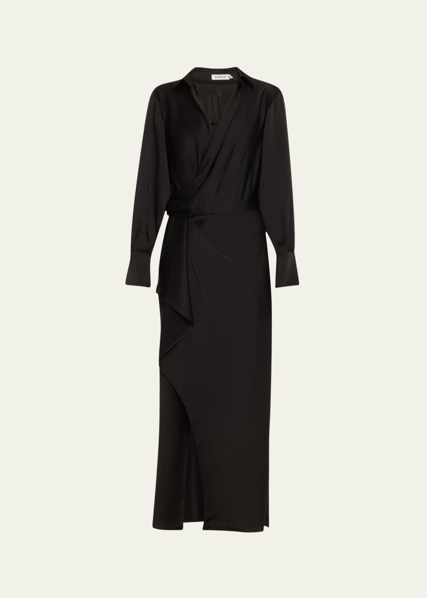 SIMKHAI Talita Drape-Front Midi Dress Image 1 of 5