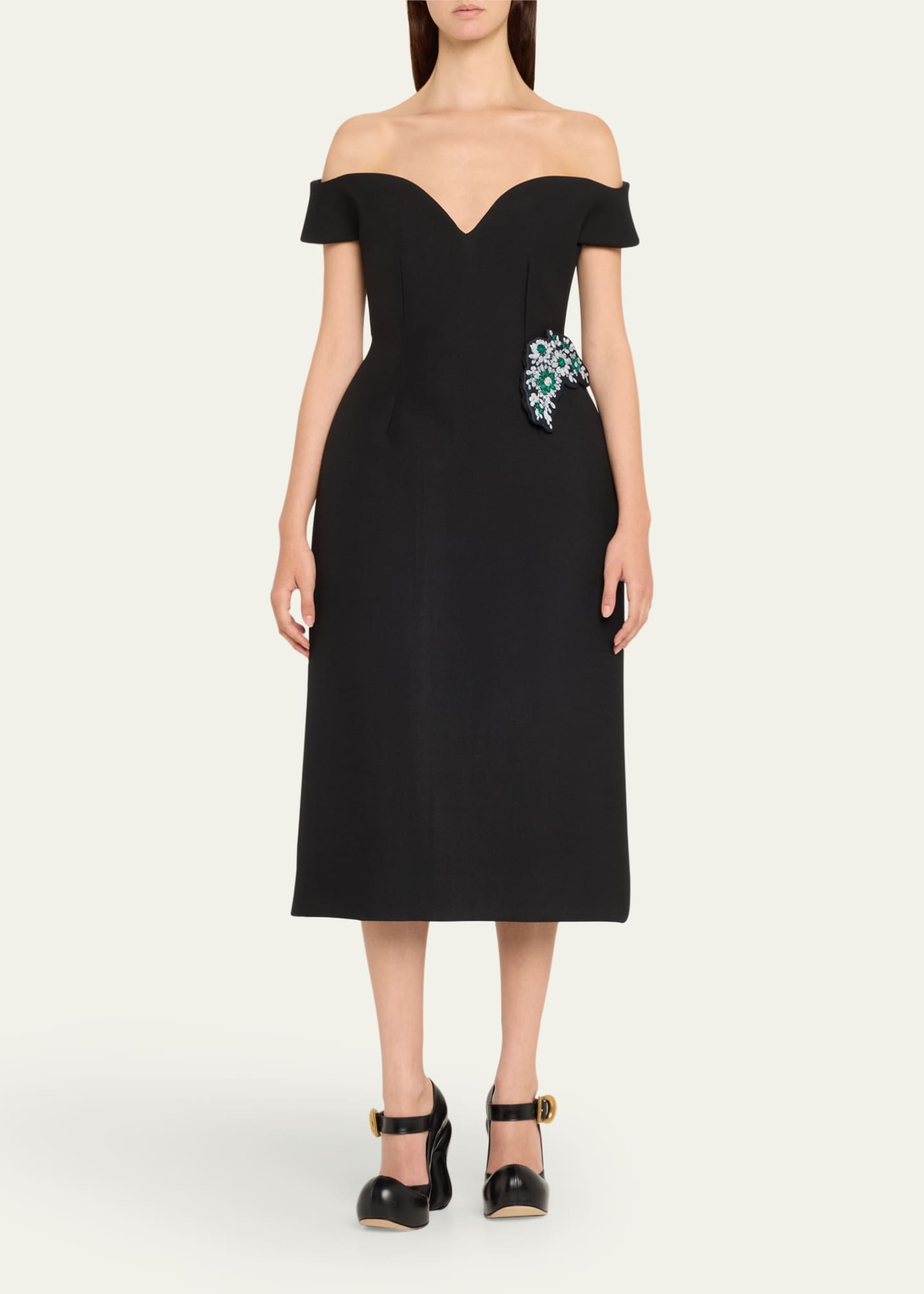 Marc Jacobs Runway Off Shoulder Oversized Midi Dress with Brooch Bergdorf Goodman