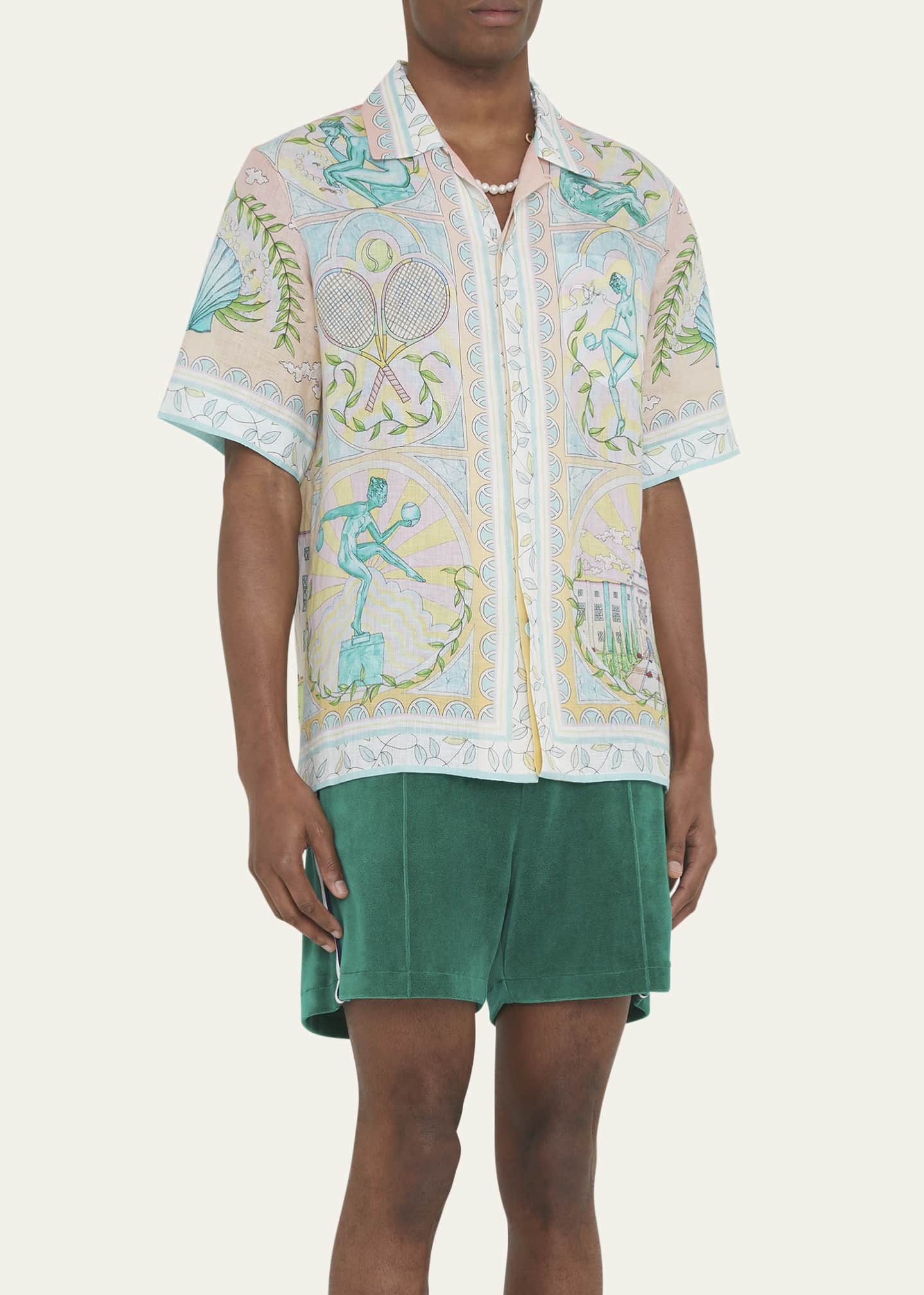 CASABLANCA Men's Greek Vase Linen Camp Shirt Image 4 of 5