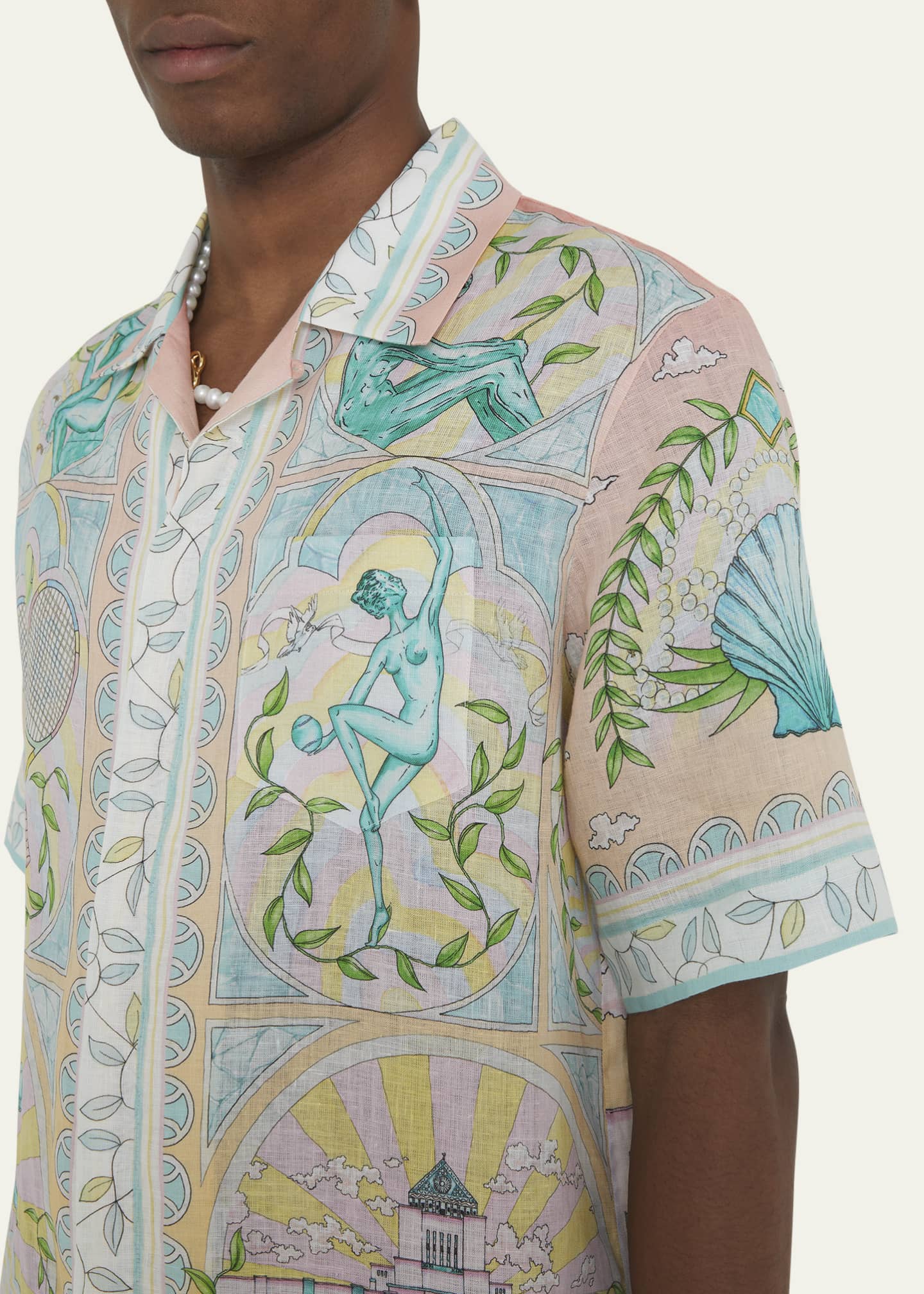 CASABLANCA Men's Greek Vase Linen Camp Shirt Image 5 of 5