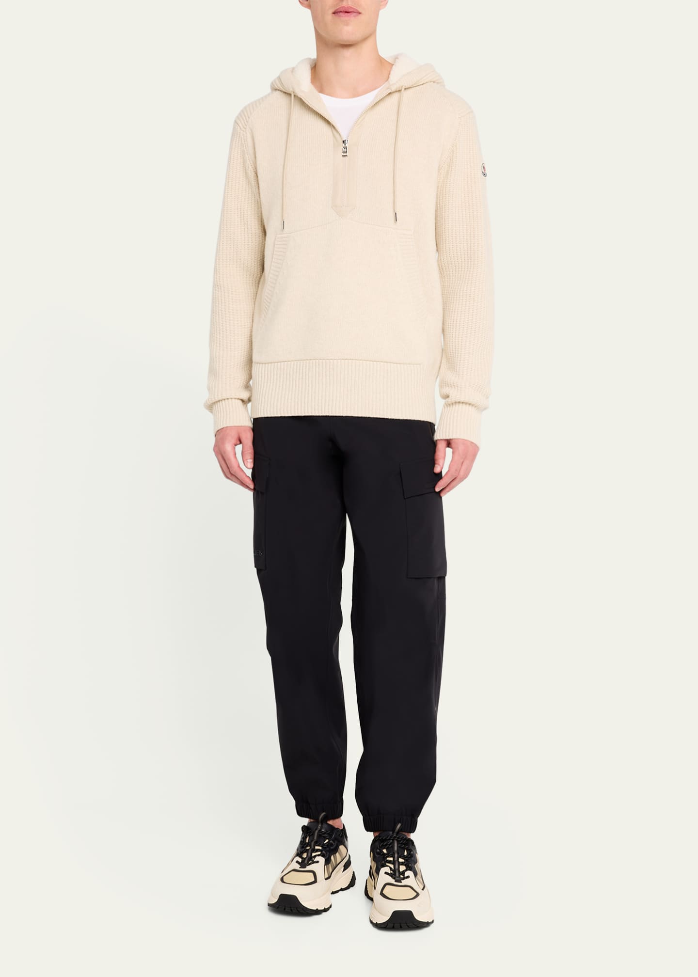 Moncler Men's Wool-Cashmere Quarter Zip Hoodie Image 2 of 5