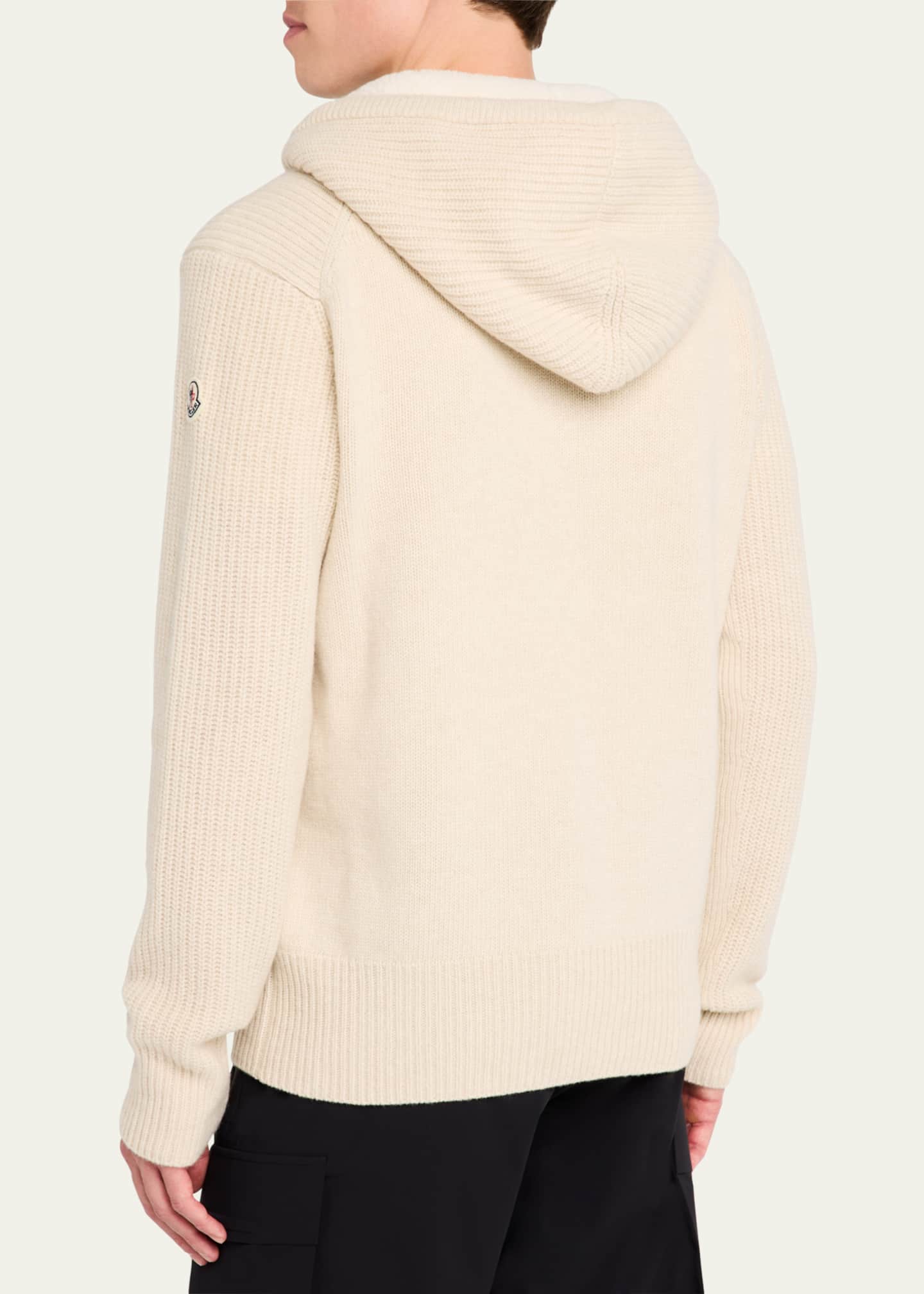 Moncler Men's Wool-Cashmere Quarter Zip Hoodie Image 3 of 5