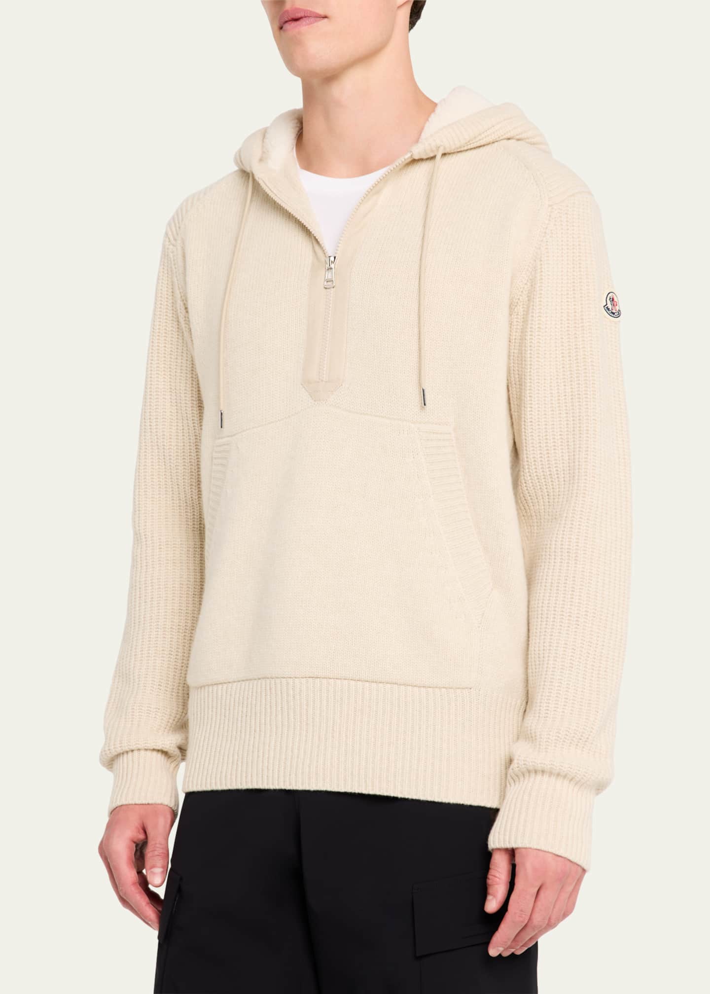 Moncler Men's Wool-Cashmere Quarter Zip Hoodie Image 4 of 5