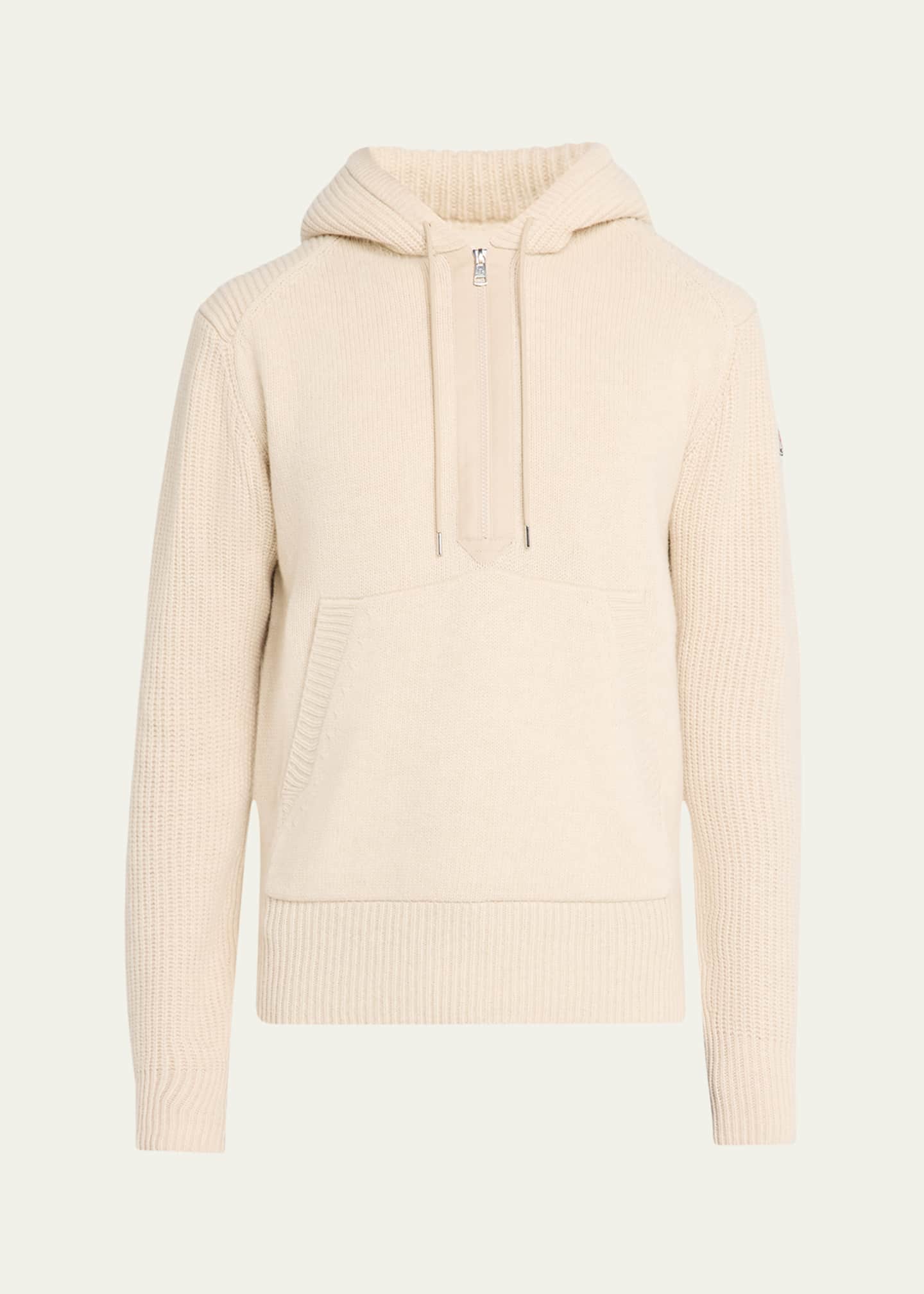 Moncler Men's Wool-Cashmere Quarter Zip Hoodie Image 1 of 5