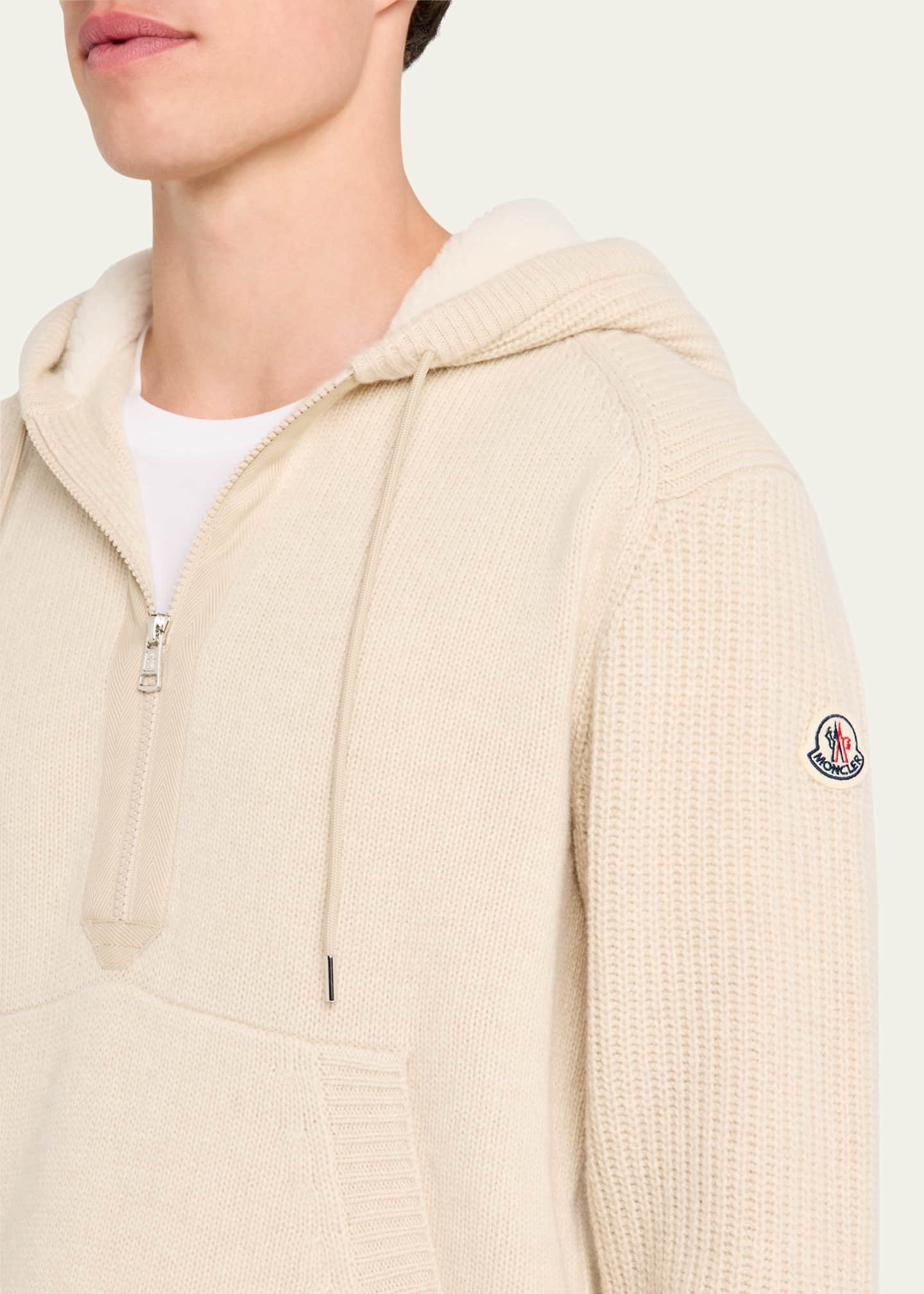 Moncler Men's Wool-Cashmere Quarter Zip Hoodie Image 5 of 5