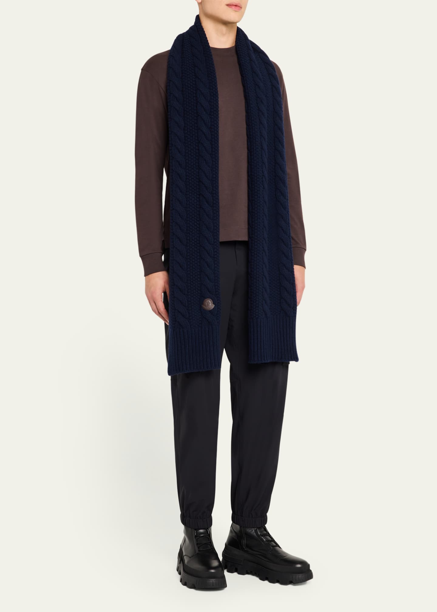 Moncler Men's Wool-Cashmere Chunky Cable Scarf Image 2 of 4