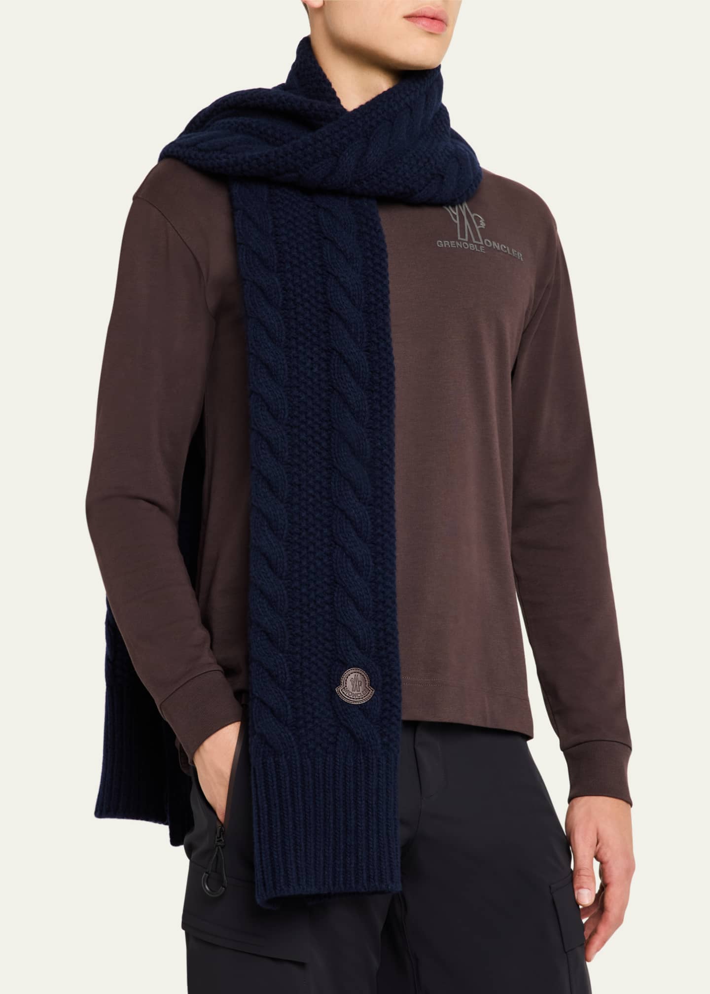Moncler Men's Wool-Cashmere Chunky Cable Scarf Image 3 of 4