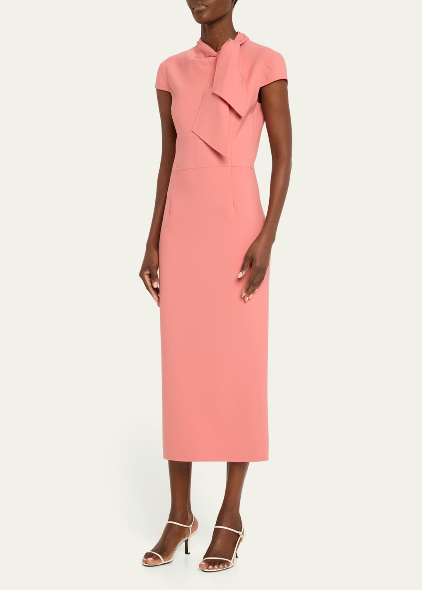 Oscar de La Renta Tie Neck Wool Midi Dress Light Pink