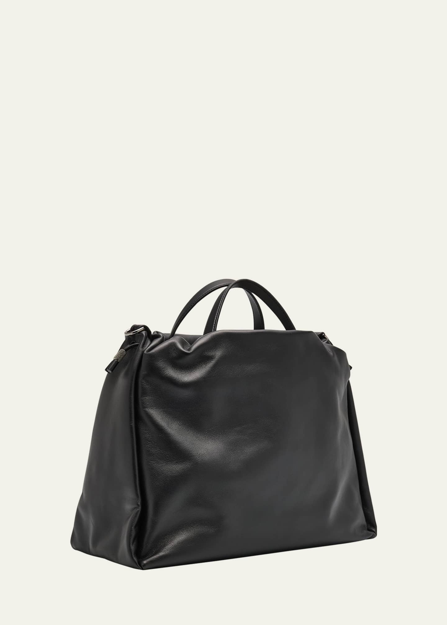 Brunello Cucinelli Large Puffy Leather Top-Handle Bag