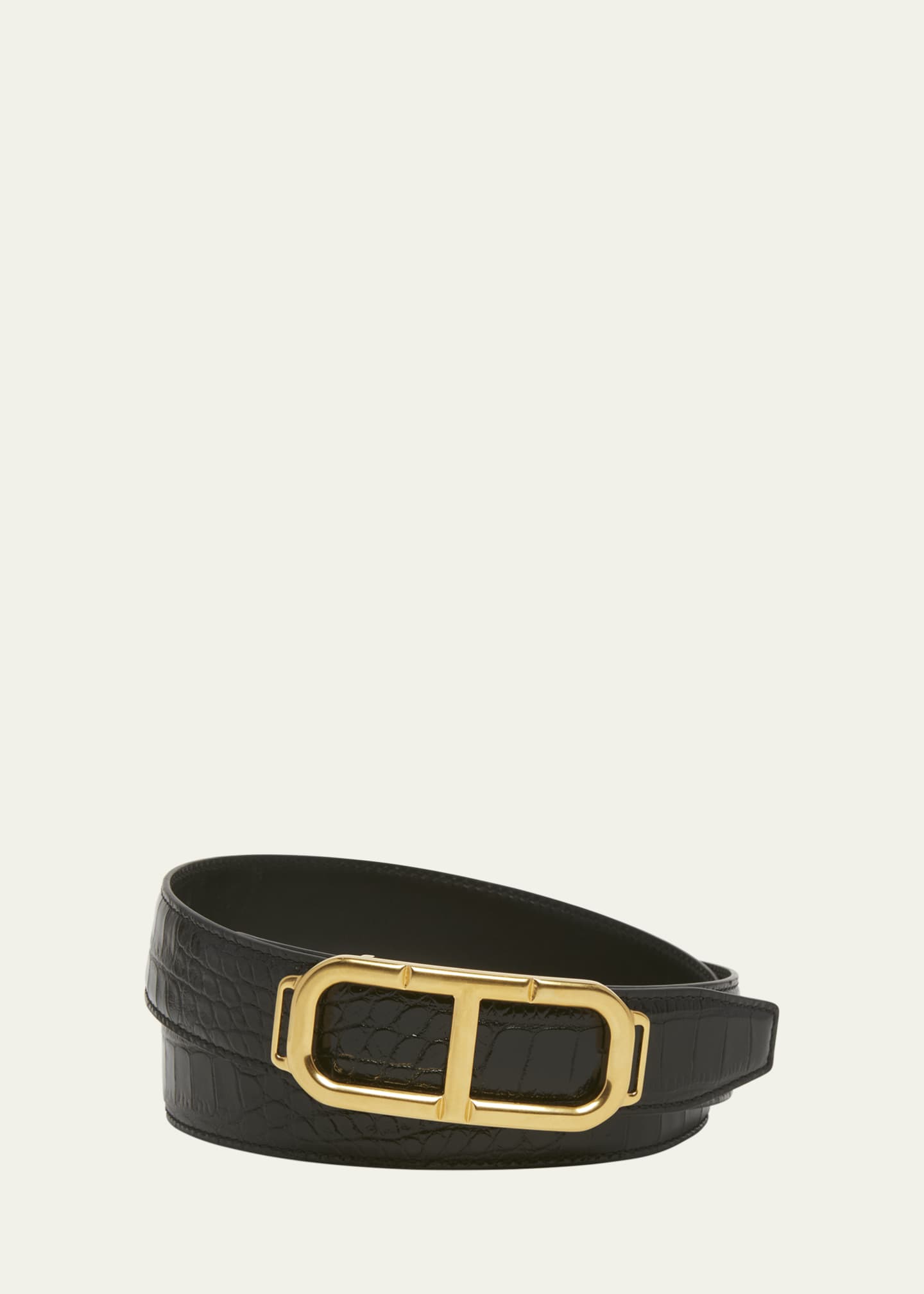 TOM FORD Men's Croc-Effect Leather Stadium T-Buckle Belt Image 1 of 2