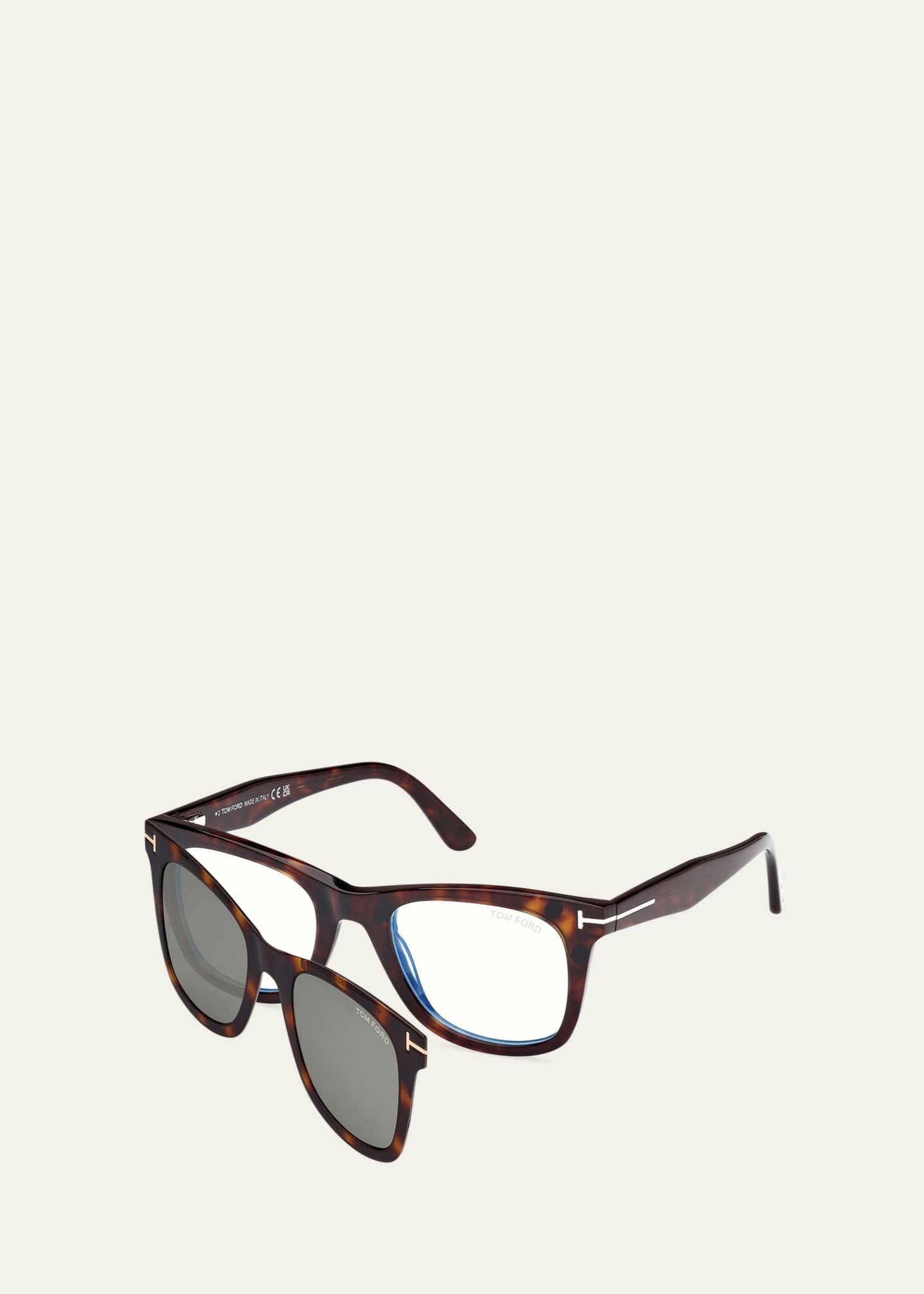 TOM FORD Men's Blue Light-Blocking Square Glasses with Clip-On Lenses Image 2 of 3