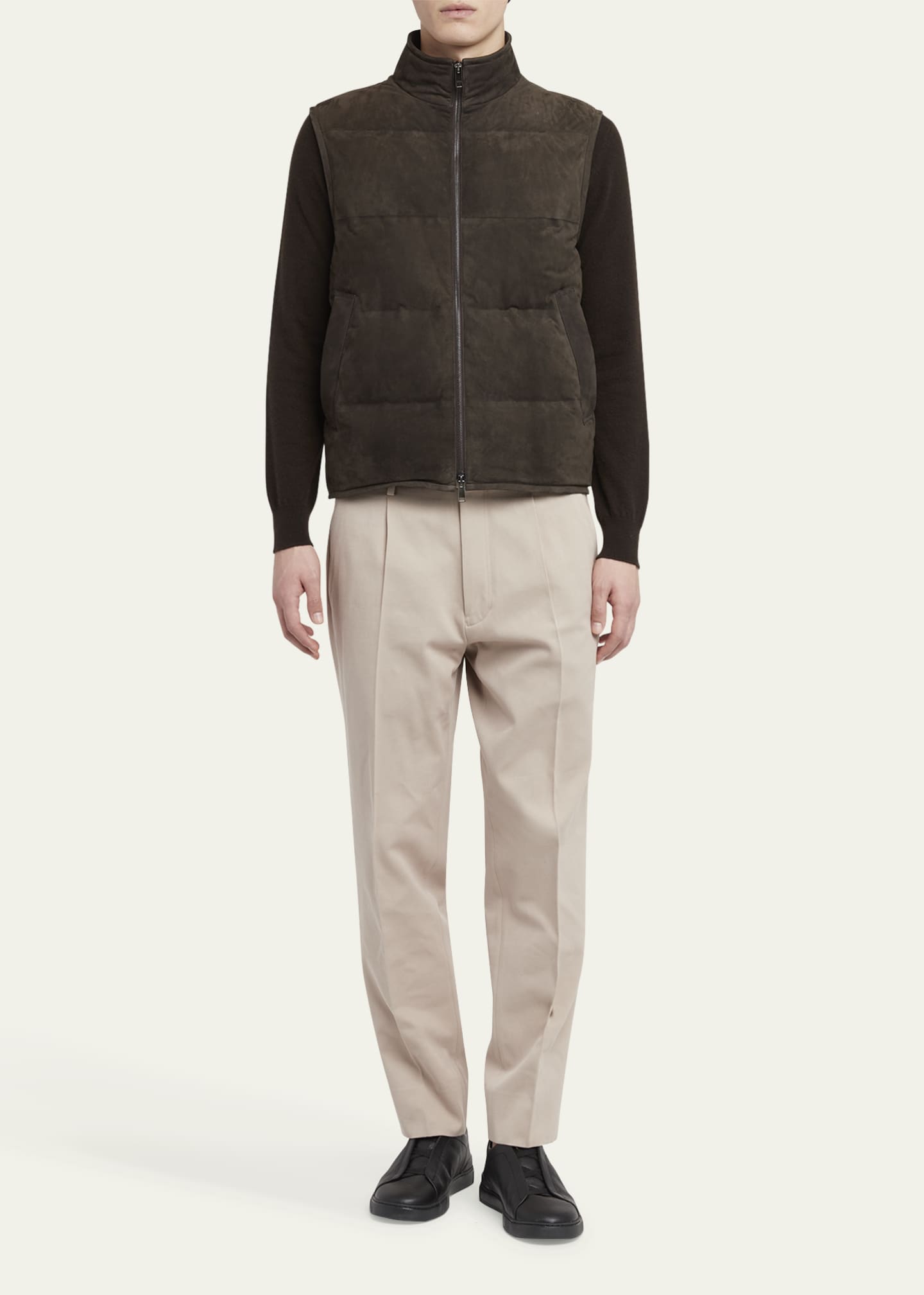 ZEGNA Men's Suede Full-Zip Down Vest Image 2 of 5