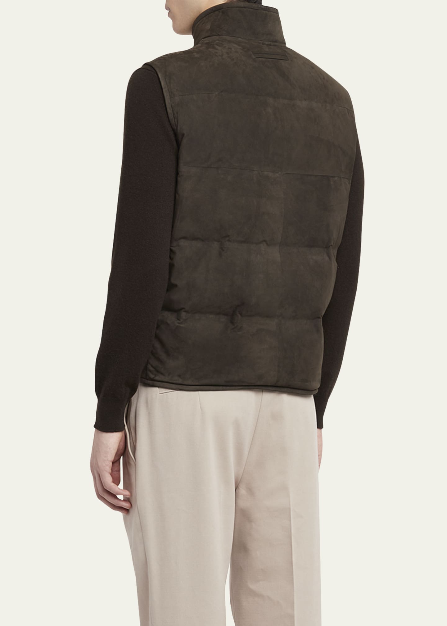 ZEGNA Men's Suede Full-Zip Down Vest Image 3 of 5