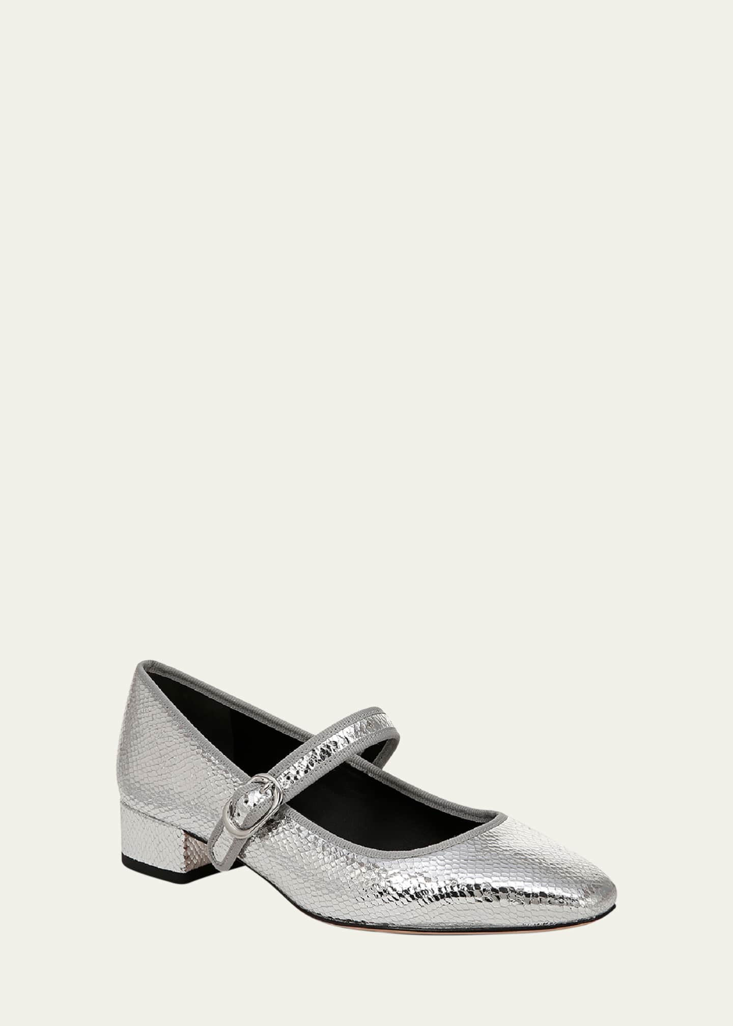 Veronica Beard Cade Metallic Mary Jane Ballerina Pumps Image 2 of 5