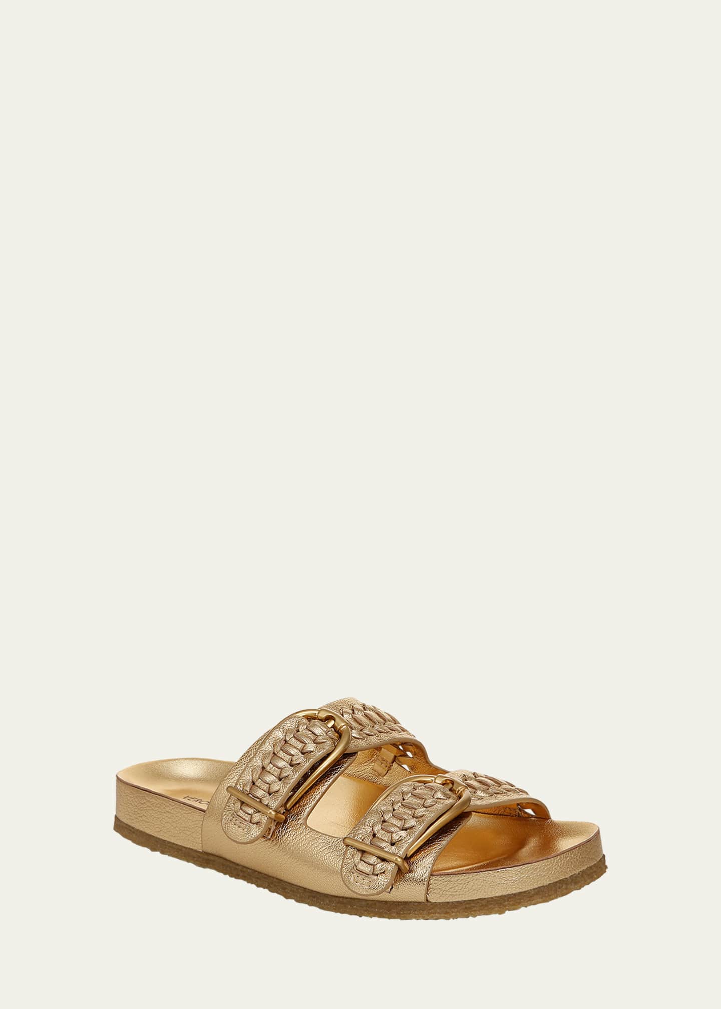 Veronica Beard Paige Woven Metallic Dual-Buckle Slide Sandals Image 2 of 4