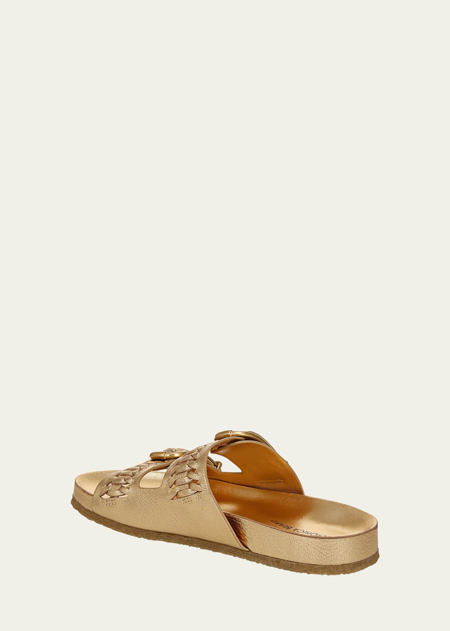 Veronica Beard Paige Woven Metallic Dual-Buckle Slide Sandals Image 3 of 4