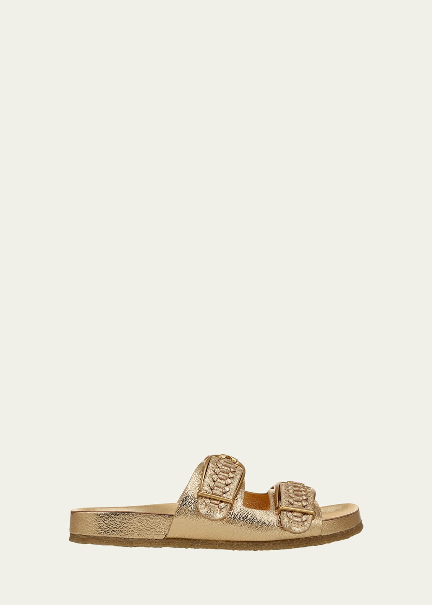 Veronica Beard Paige Woven Metallic Dual-Buckle Slide Sandals Image 1 of 4