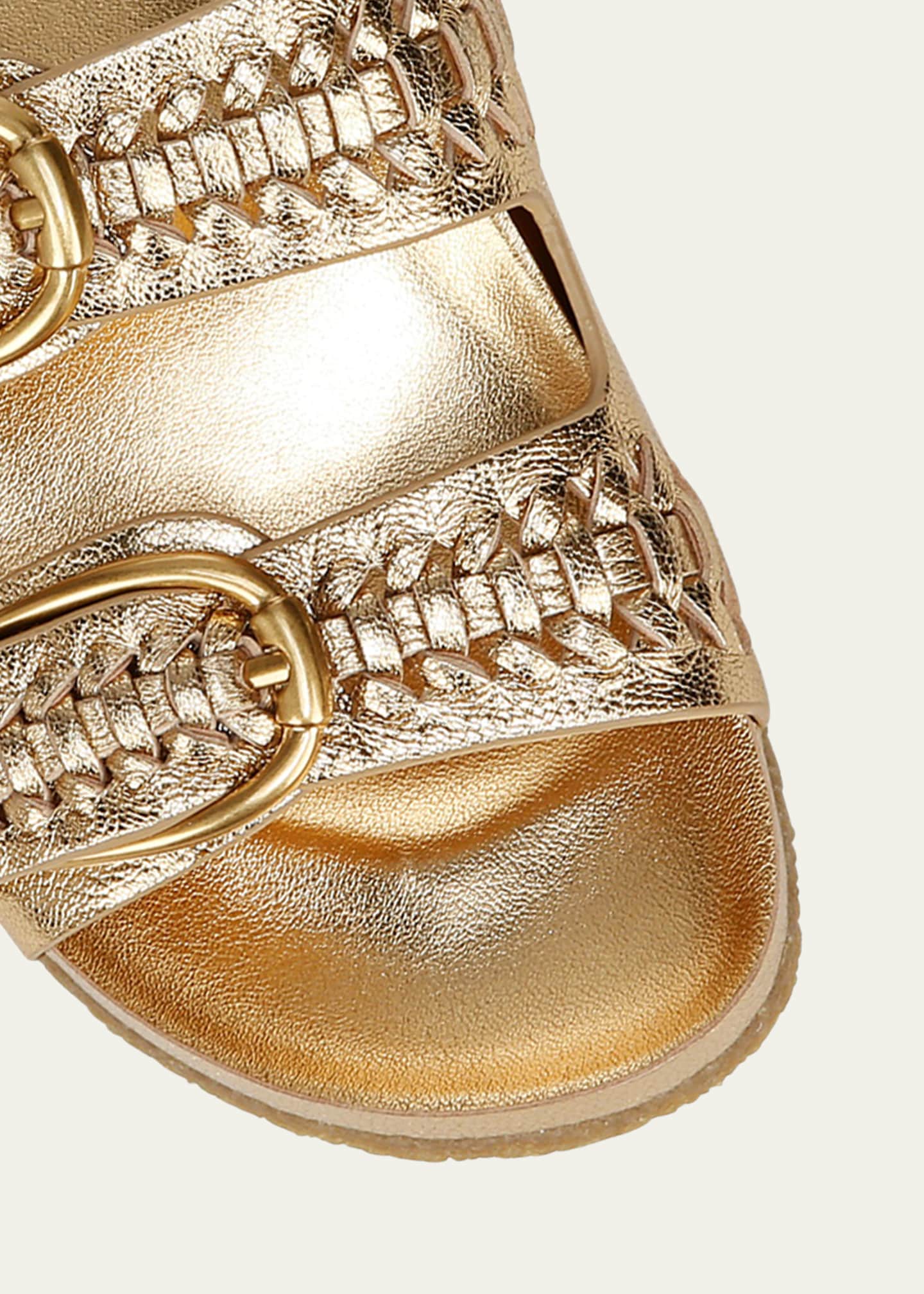 Veronica Beard Paige Woven Metallic Dual-Buckle Slide Sandals Image 4 of 4