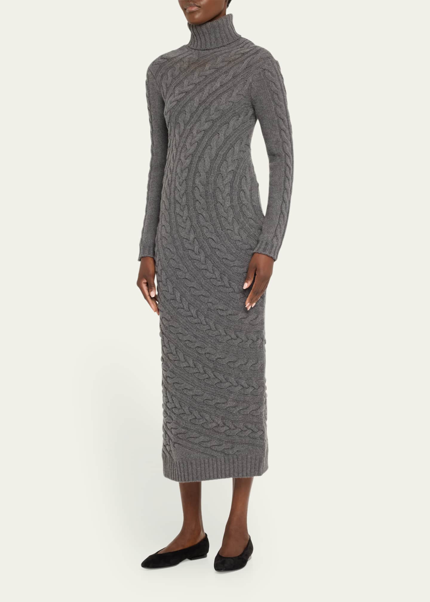 Max Mara Arte Turtleneck Cable Knit Maxi Sweater Dress