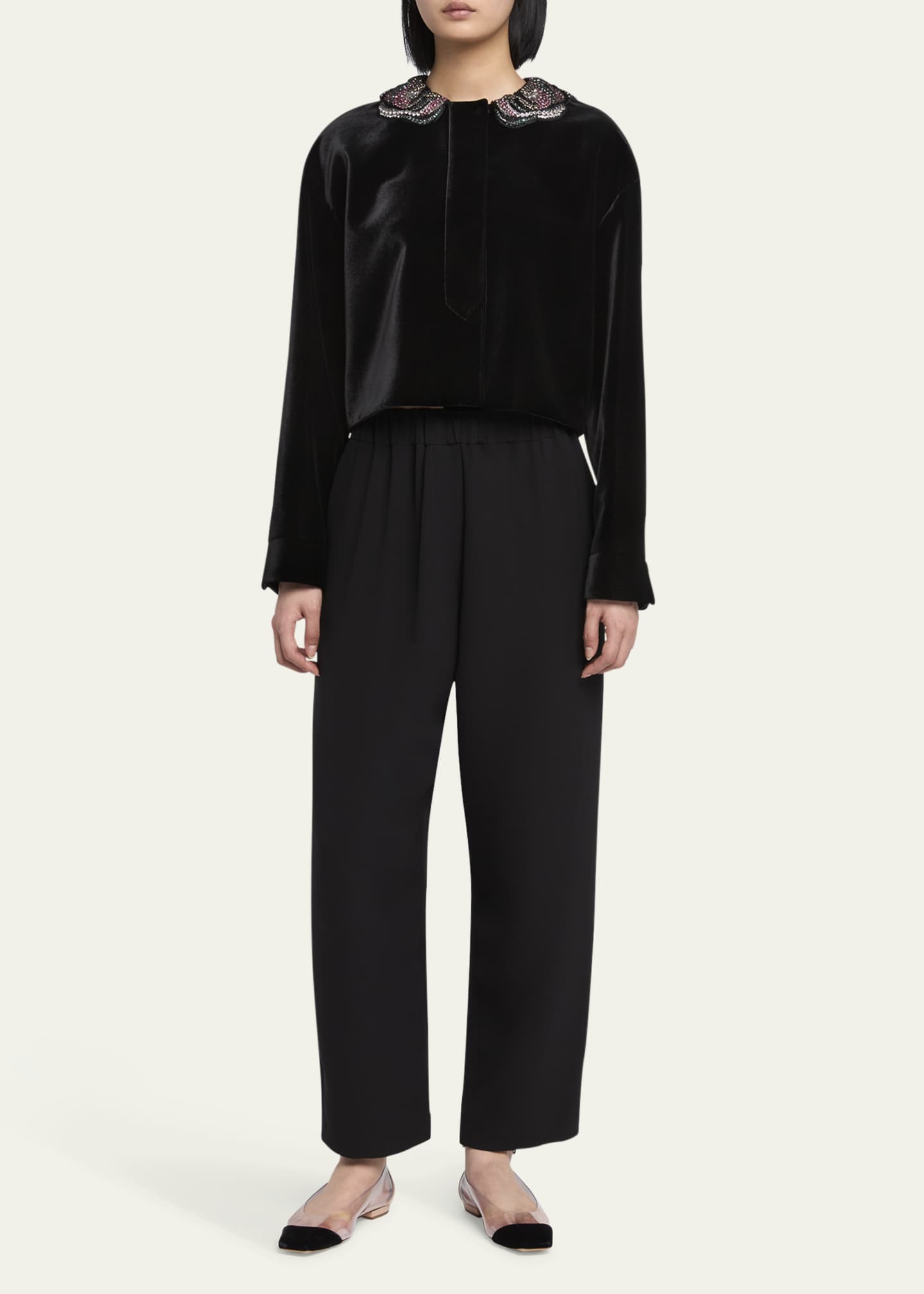 Giorgio Armani Velvet Short Jacket with Embellished Collar Bergdorf Goodman