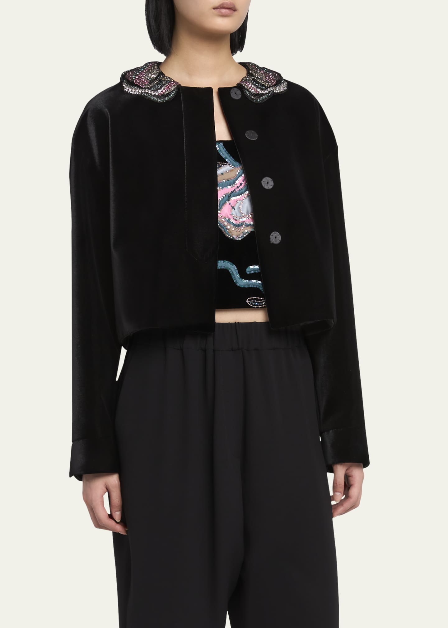 Giorgio Armani Velvet Short Jacket with Embellished Collar