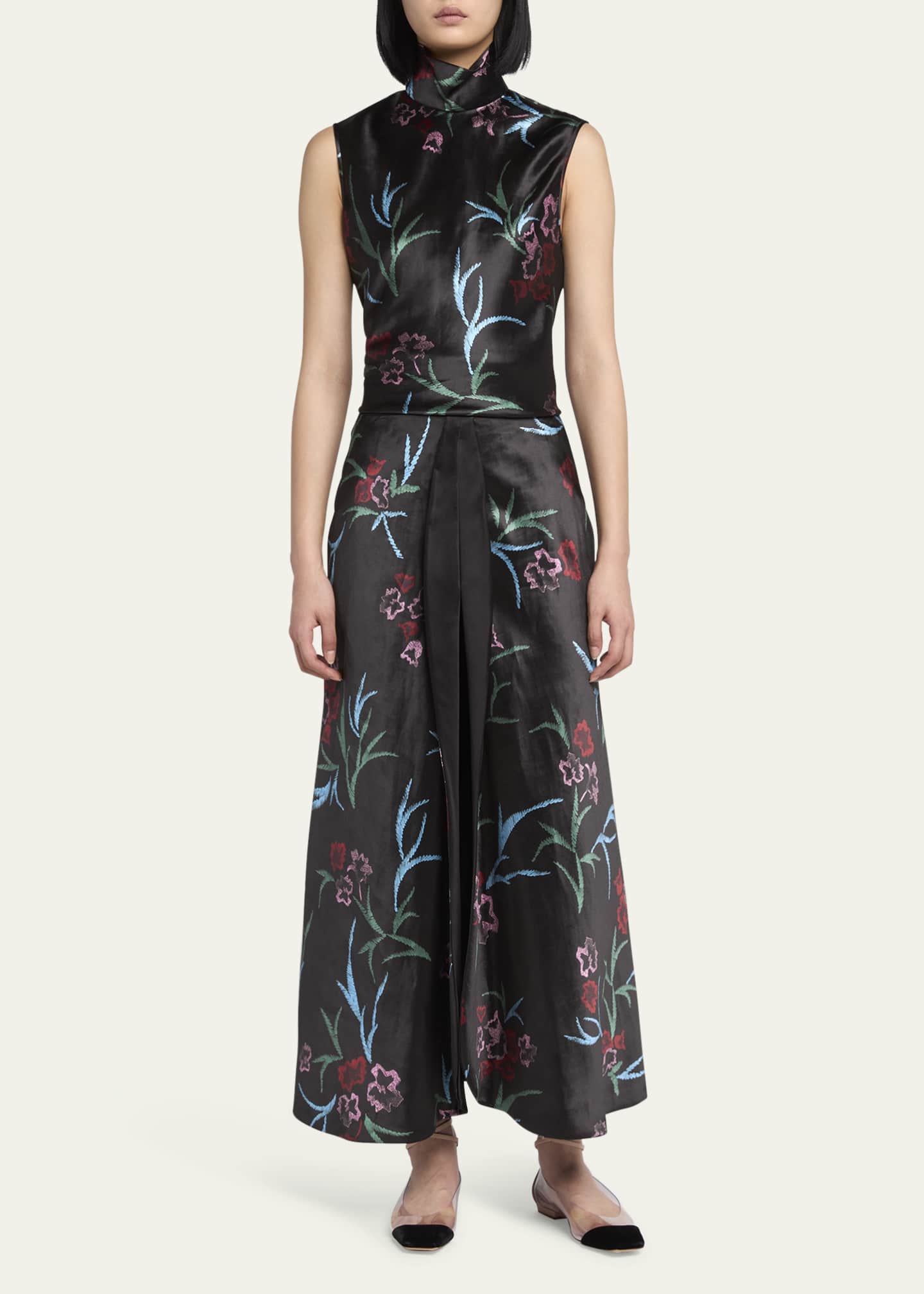 Giorgio Armani Floral Printed Maxi Silk Skirt with Pleated Center Panel Image 2 of 5