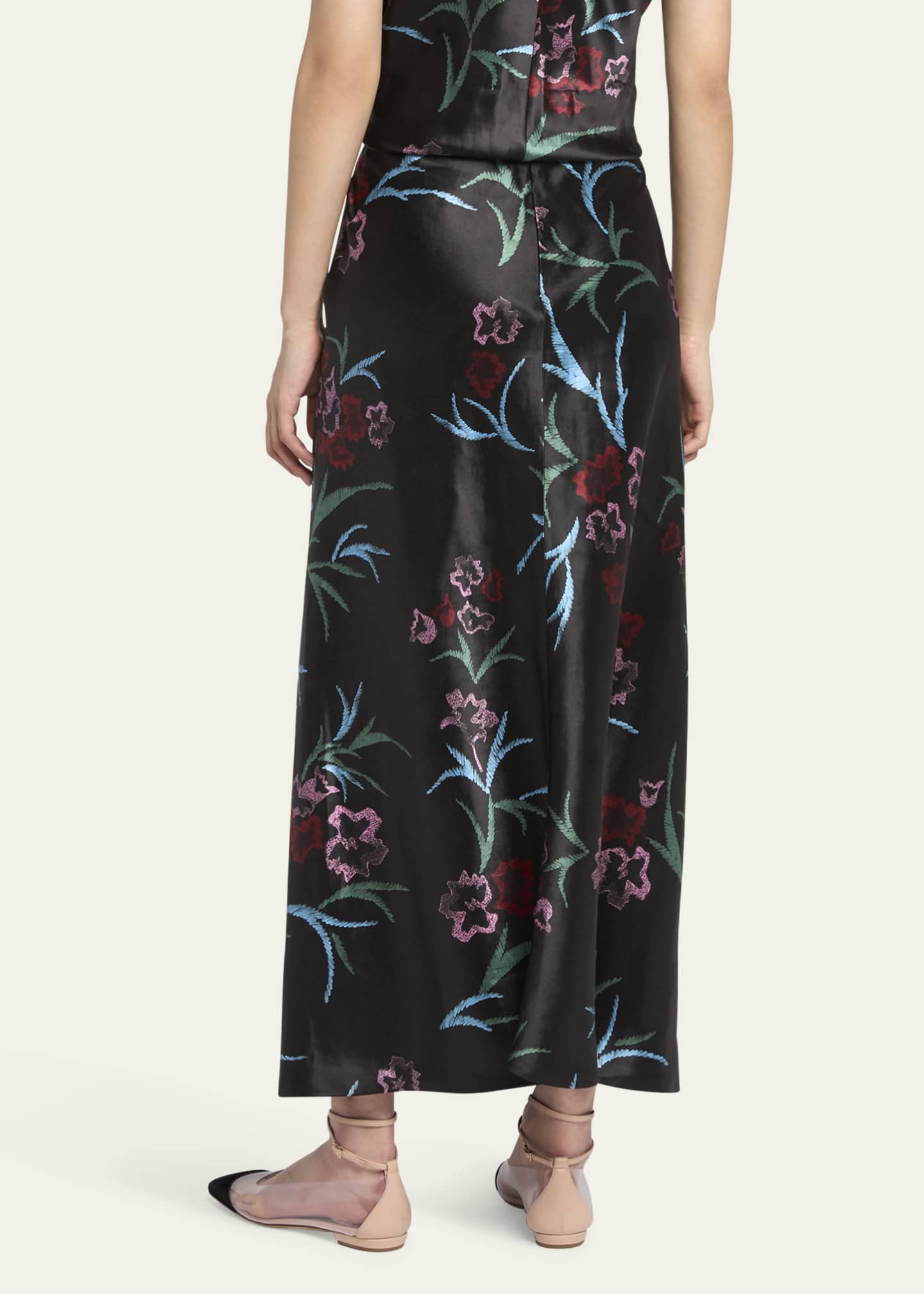 Giorgio Armani Floral Printed Maxi Silk Skirt with Pleated Center Panel Image 3 of 5