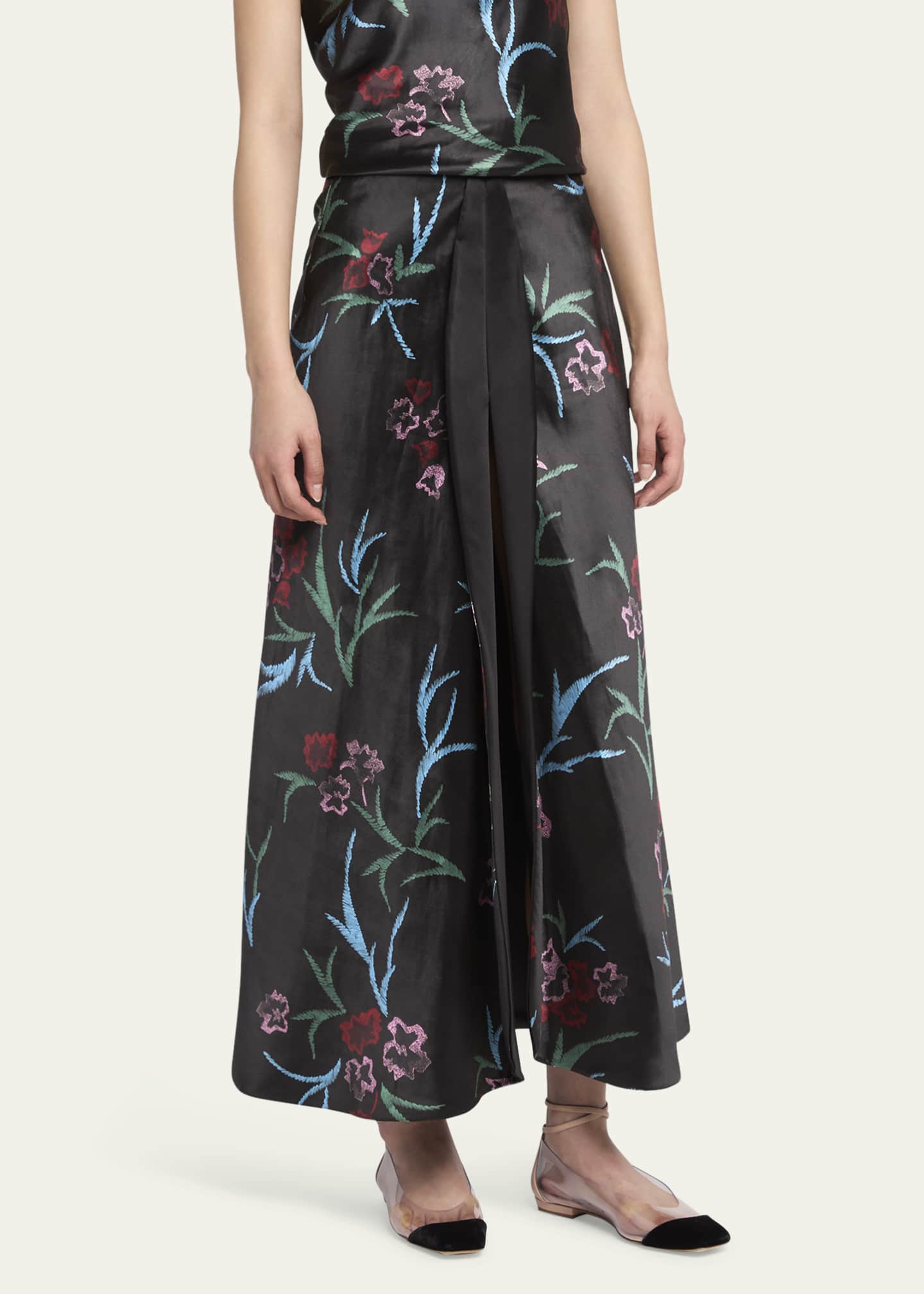 Giorgio Armani Floral Printed Maxi Silk Skirt with Pleated Center Panel Image 4 of 5