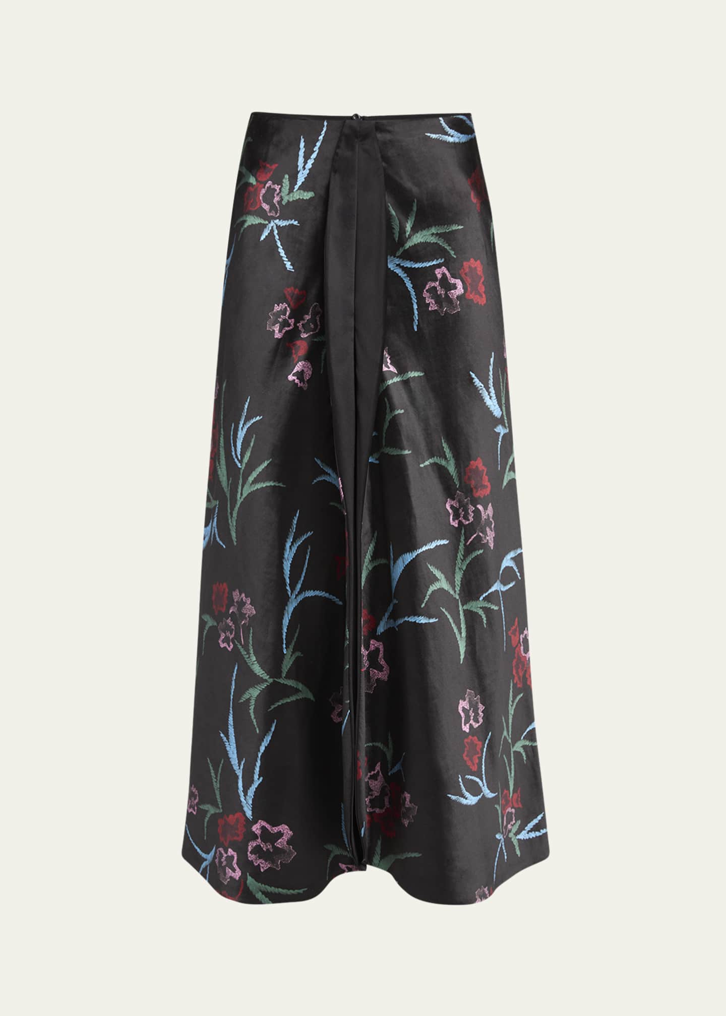 Giorgio Armani Floral Printed Maxi Silk Skirt with Pleated Center Panel Image 1 of 5