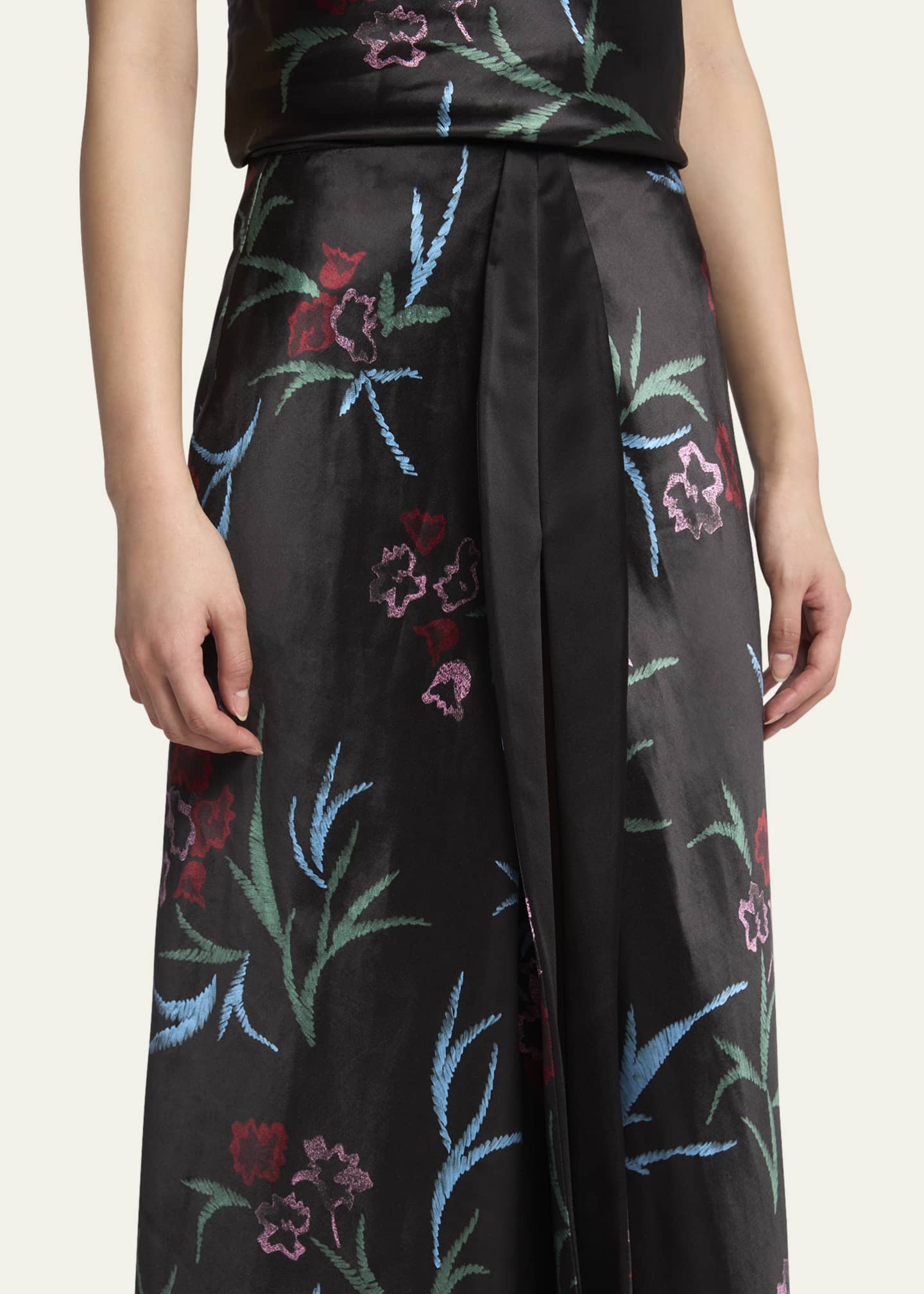 Giorgio Armani Floral Printed Maxi Silk Skirt with Pleated Center Panel Image 5 of 5