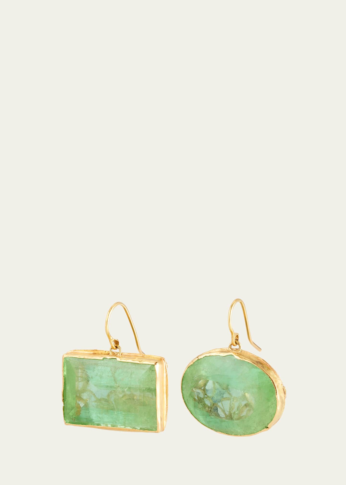 JUDY GEIB 18K Yellow Gold Mismatched Earrings with Mint Green Tourmalines Image 1 of 4