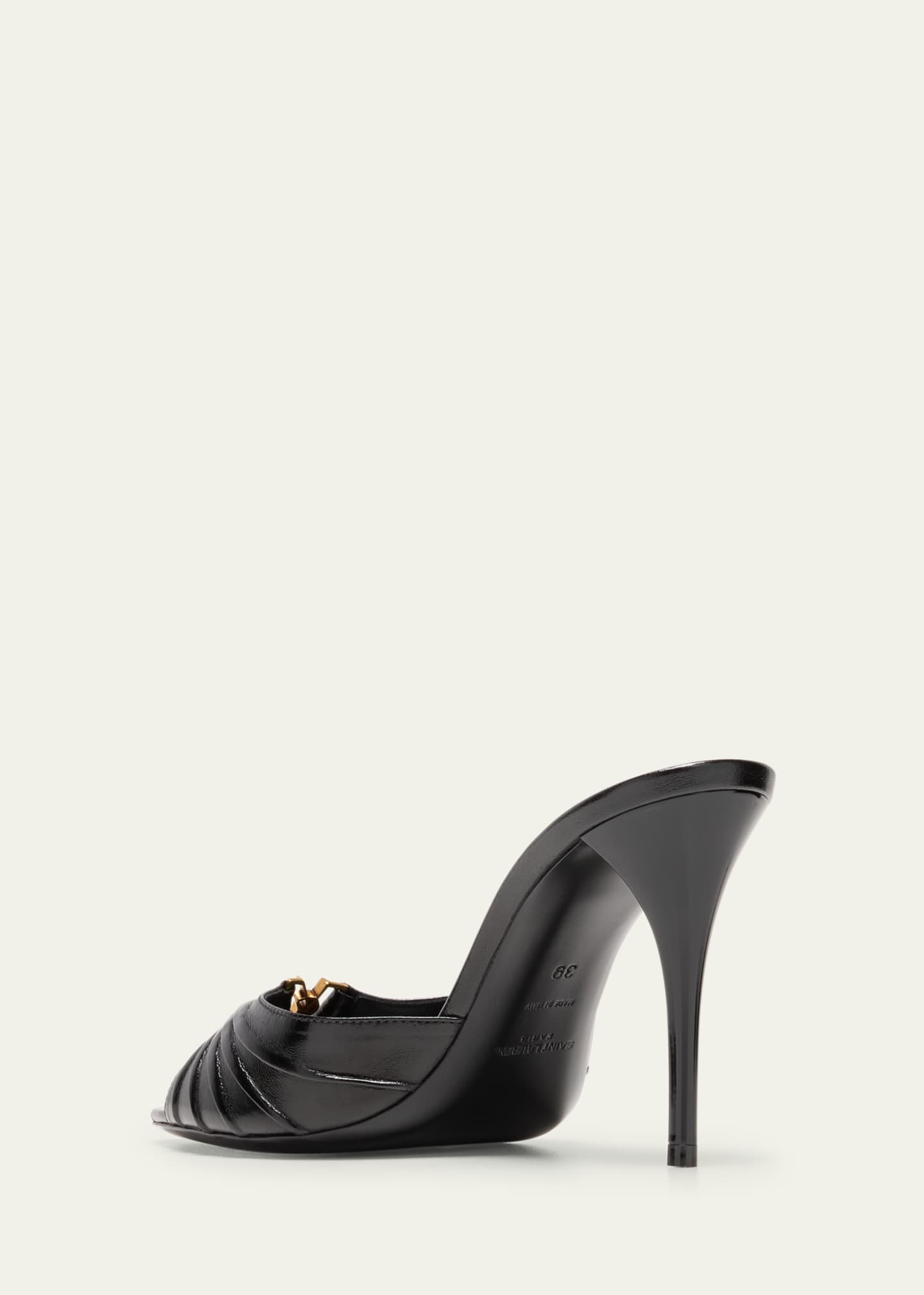 Saint Laurent Babylone YSL Ruched Leather Mule Sandals Image 4 of 6
