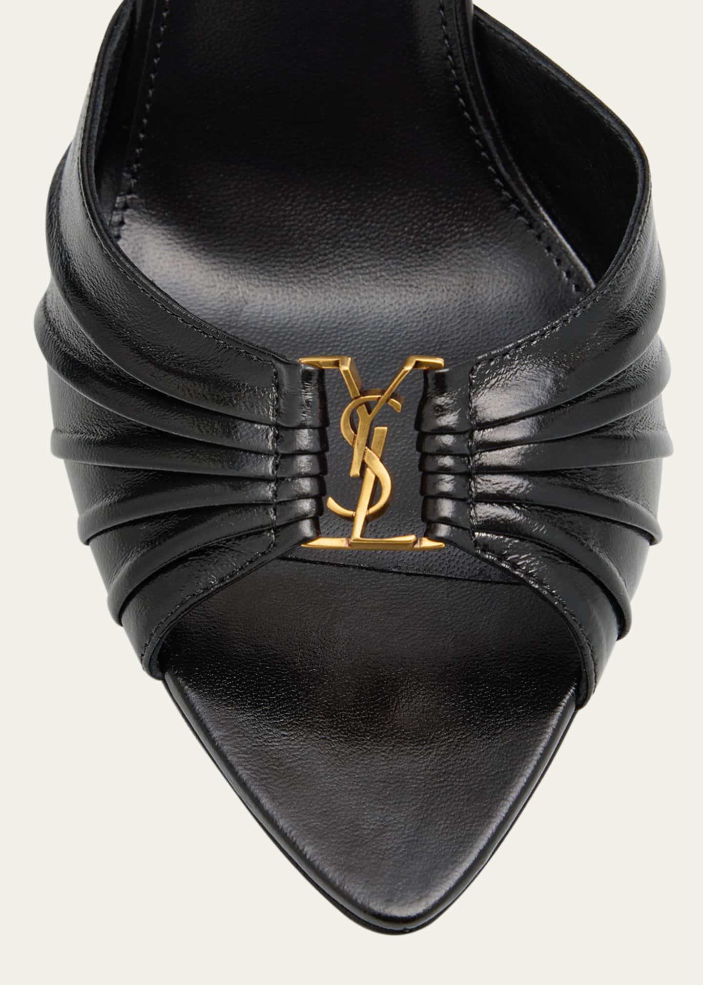 Saint Laurent Babylone YSL Ruched Leather Mule Sandals Image 6 of 6