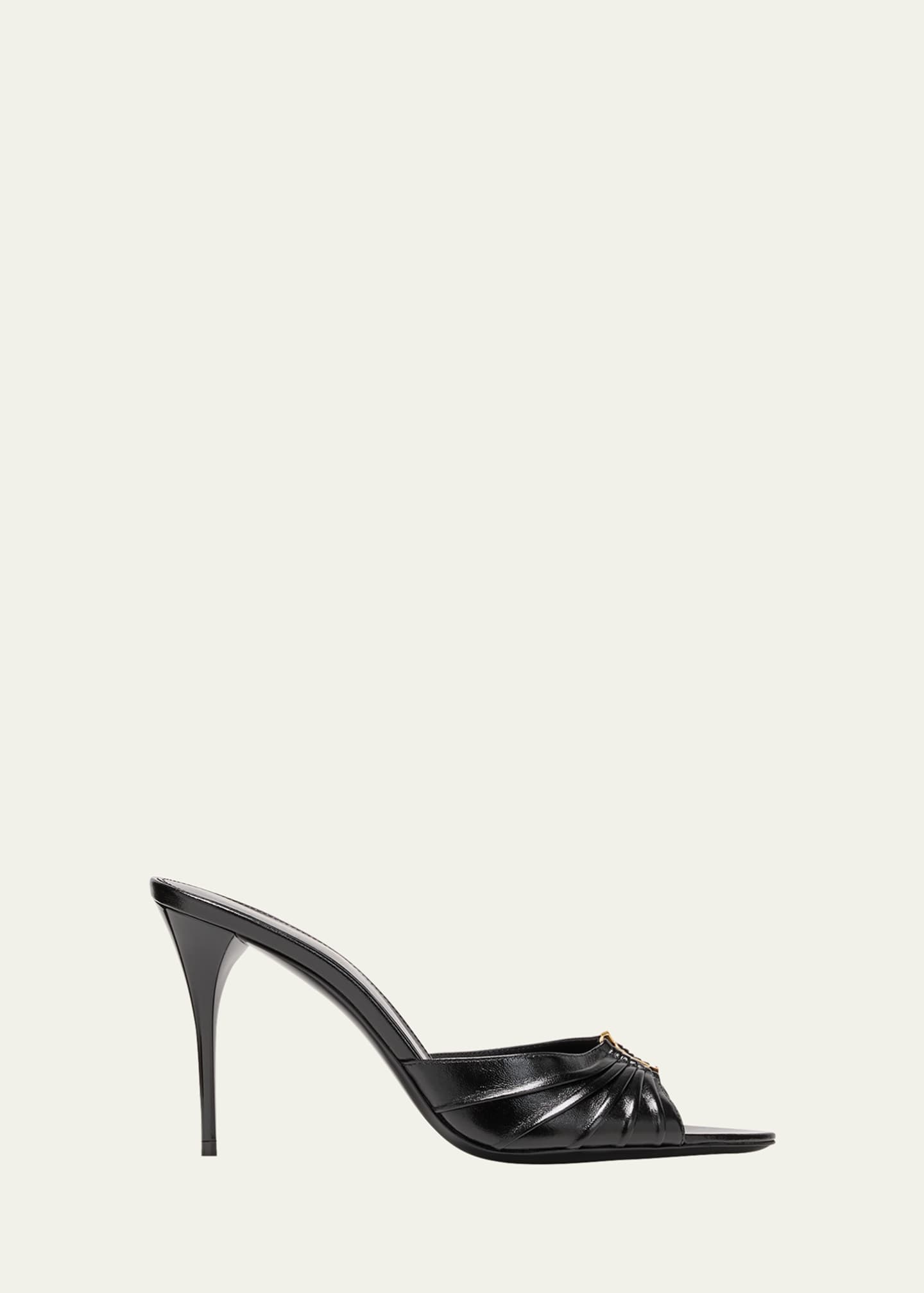 Saint Laurent Babylone YSL Ruched Leather Mule Sandals Image 1 of 6